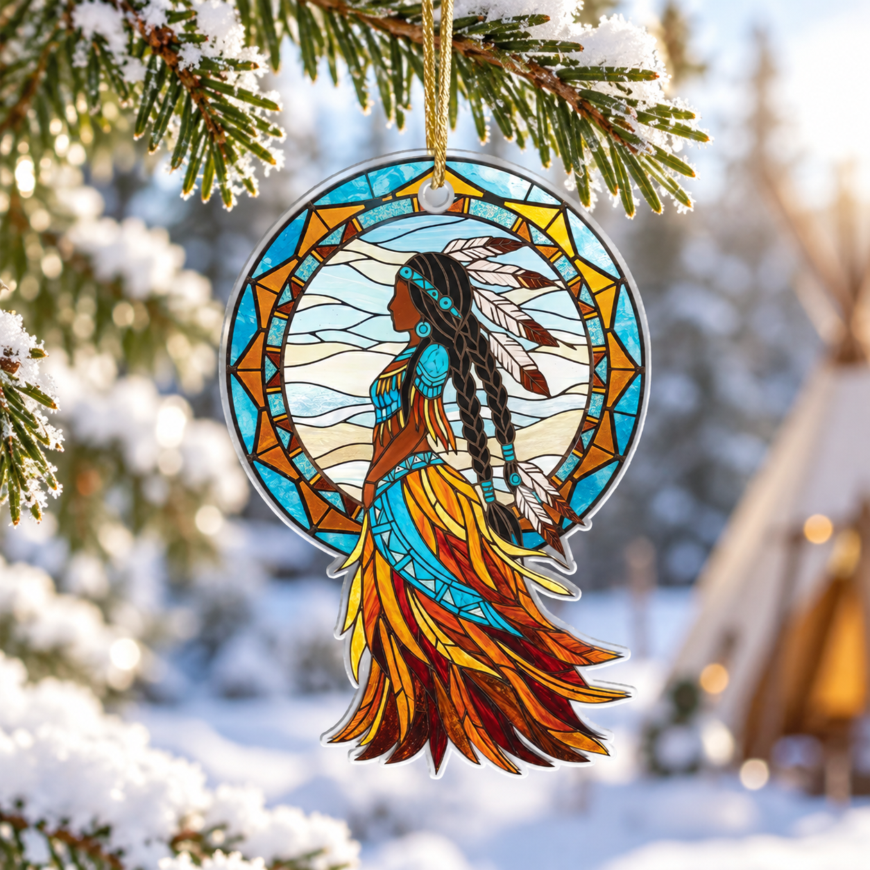Indigenous Tribal Woman Ornament Native American Unique Gift Decor Flat Acrylic