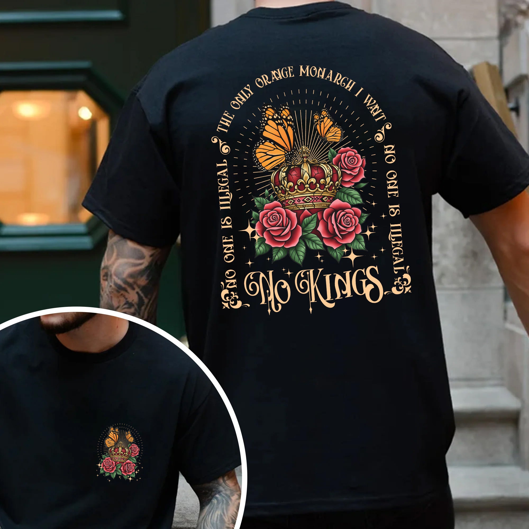 [Two Sides] No Kings - No One Is Illegal On Stolen Land Unisex T-Shirt/T-Shirt V-Neck/Hoodie/Sweatshirt - Two Sides