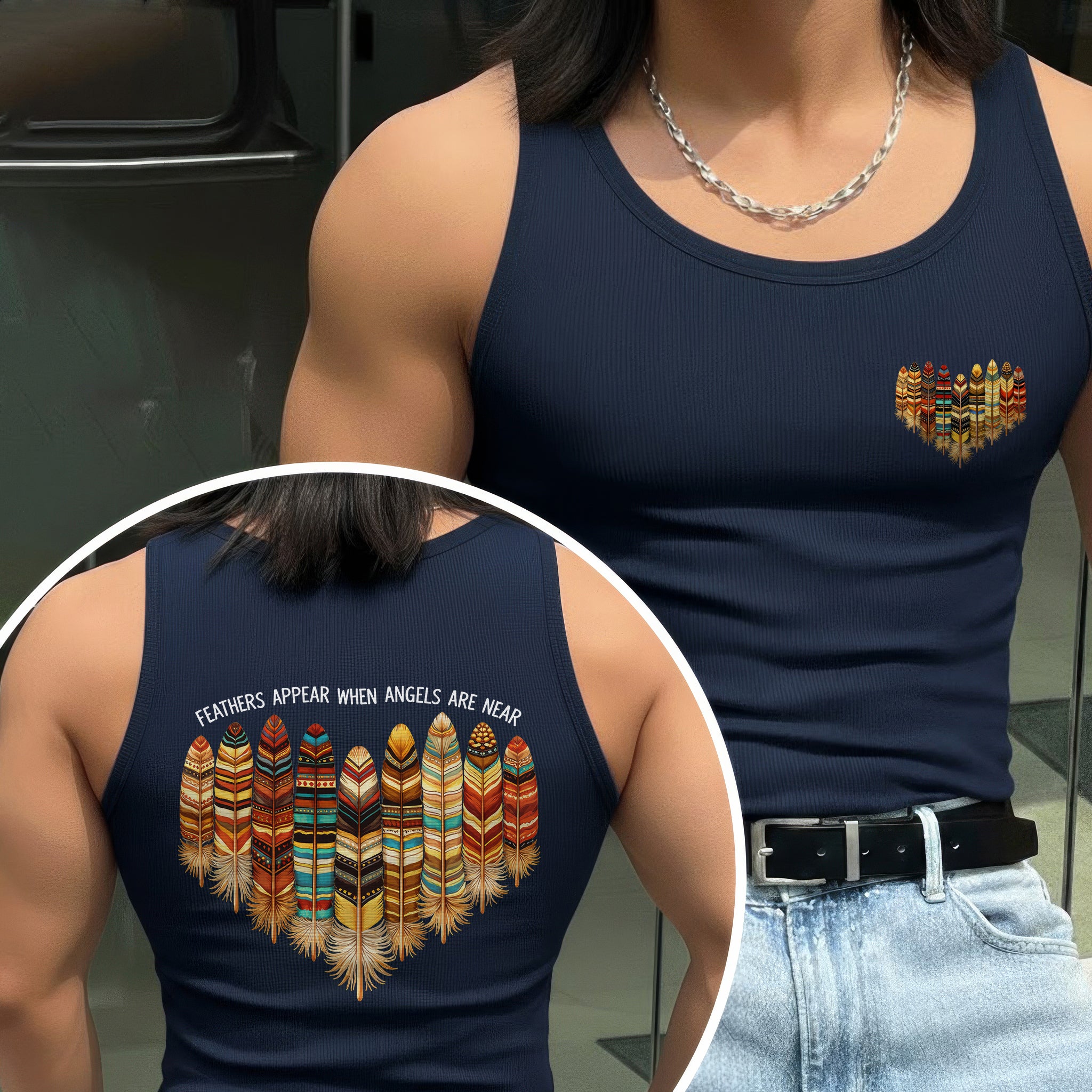 [Two Sides] Feathers Appear When Angels Are Near – Indigenous Women Native American Unisex Tank Top/Long Sleeve/Hoodie Zip