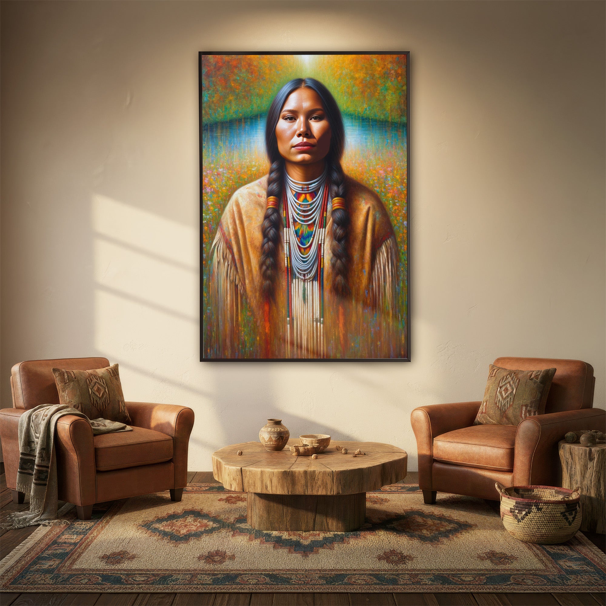 Custom Native American Women Portrait Photo Canvas Art Gift Home Decor