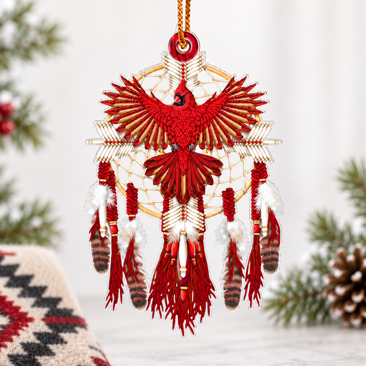 Sacred Red Cardinal Dreamcatcher Ornament Unique Gift Decor Flat Acrylic