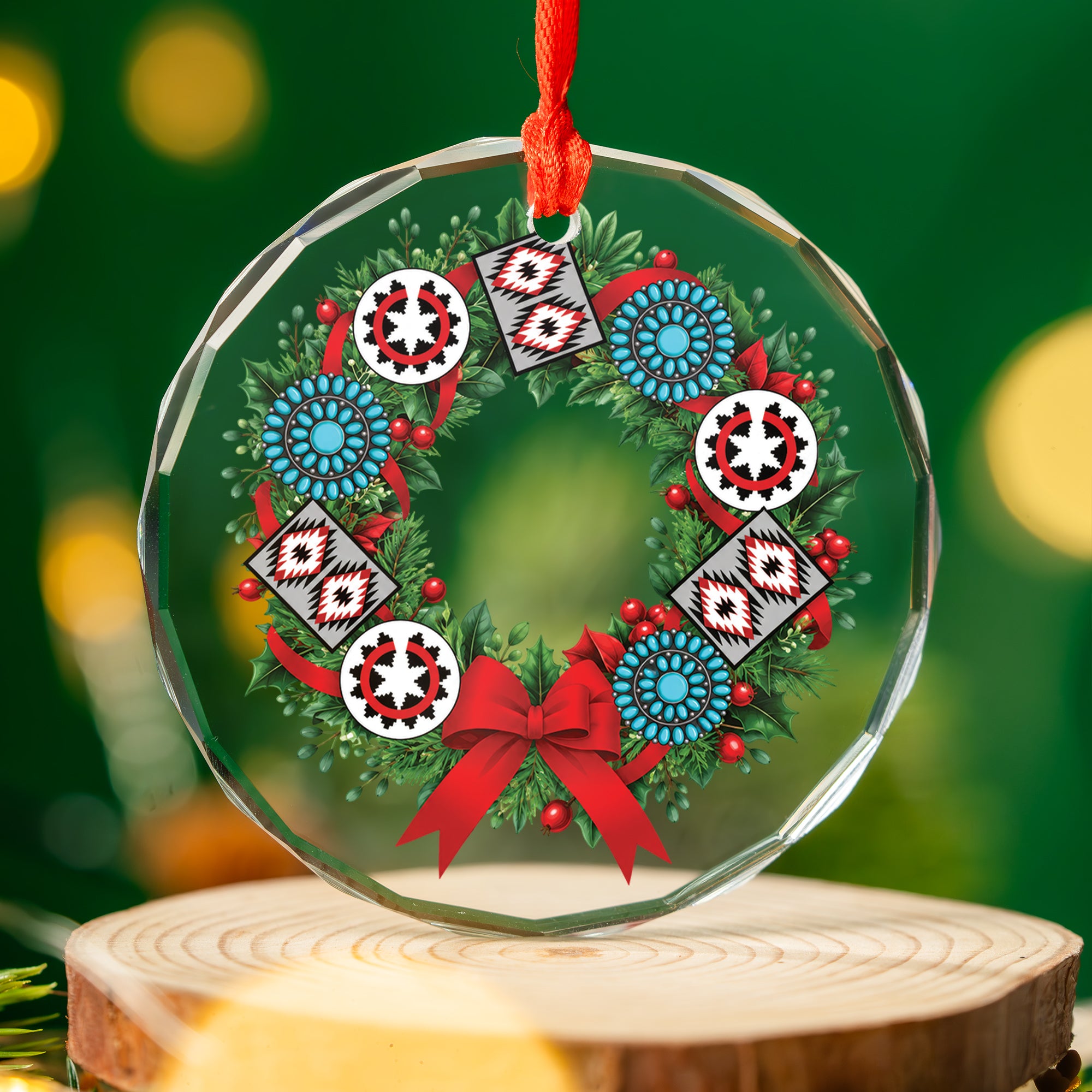 Wreath Christmas Native Tribal Glass Ornament – Indigenous Art Decor