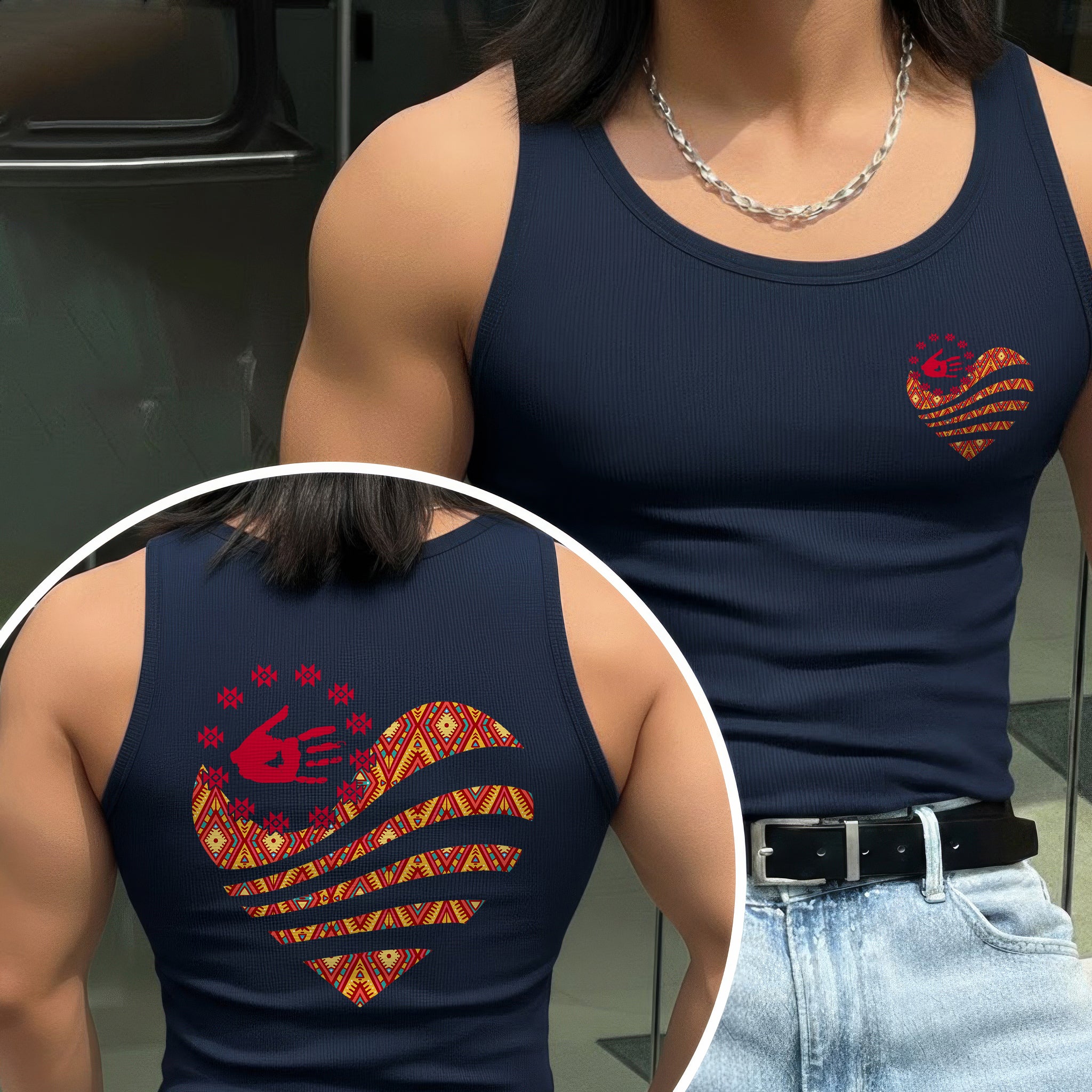 [Two Sides] Red Hand Heart of Culture Native American Unisex Tank Top/Long Sleeve/Hoodie Zip