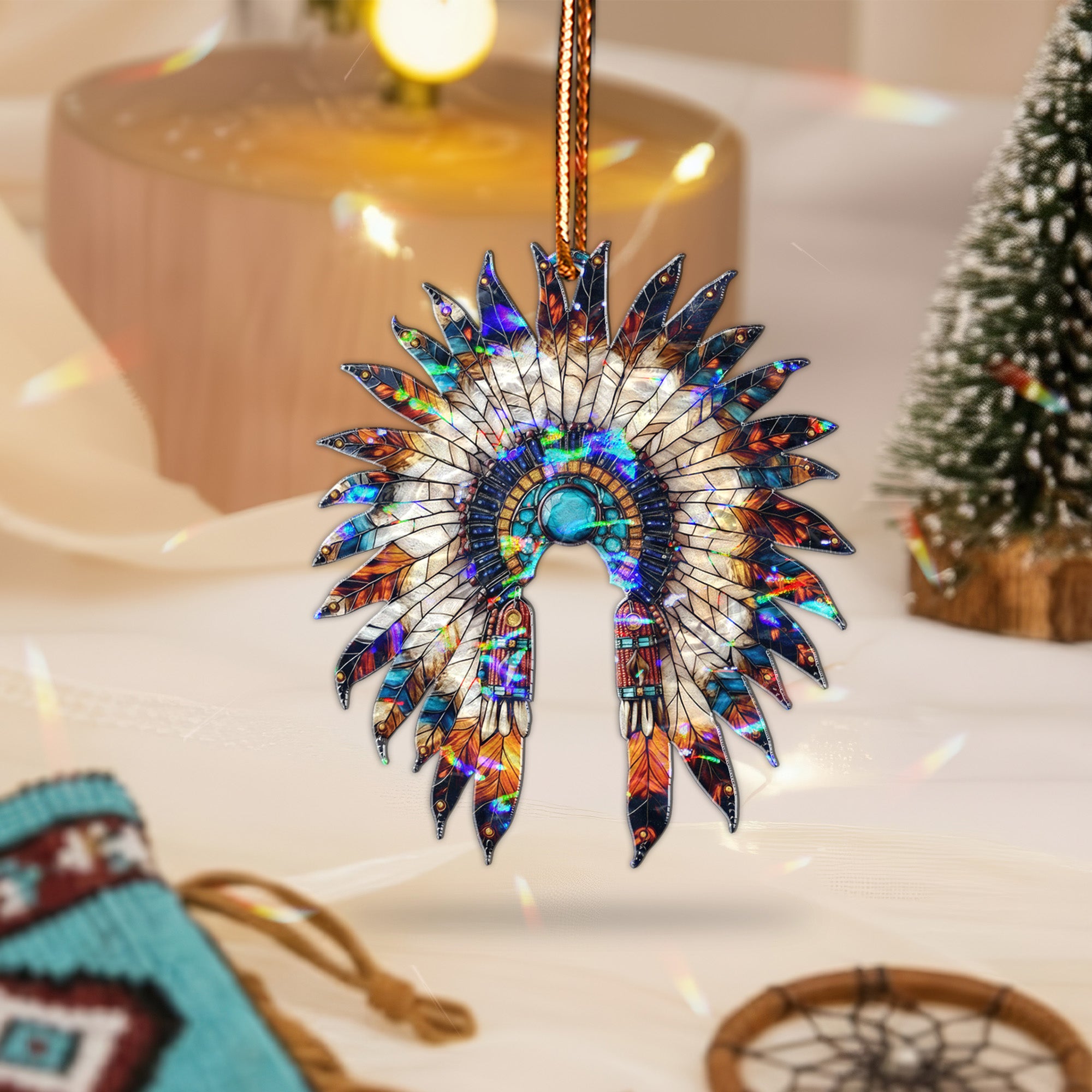 Wavy Acrylic Chief Headdress Suncatcher Ornament Unique Christmas Gift Decor