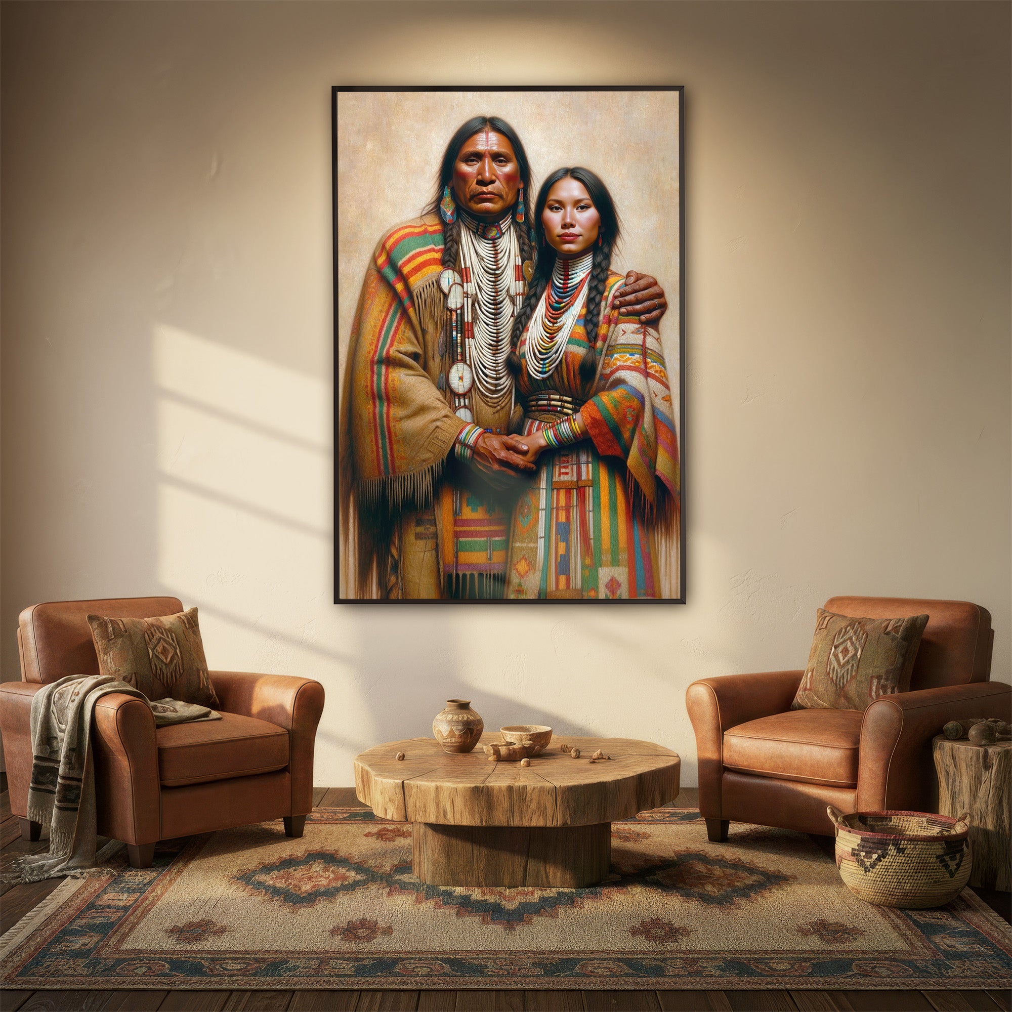 Custom Native American Couple Standing Photo Canvas Art Gift Home