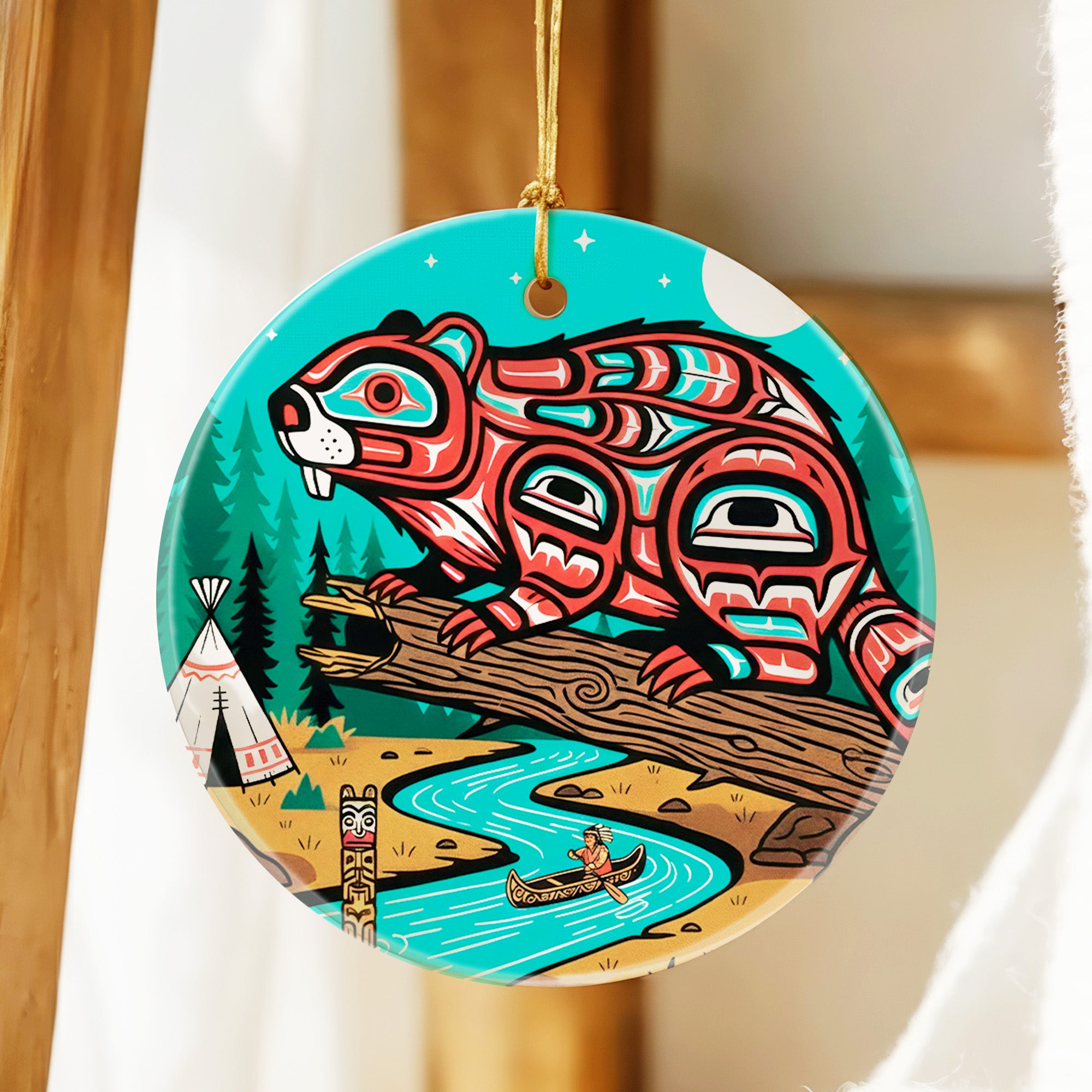 Beaver of the Sacred River Ceramic Ornament – Indigenous Art Decor