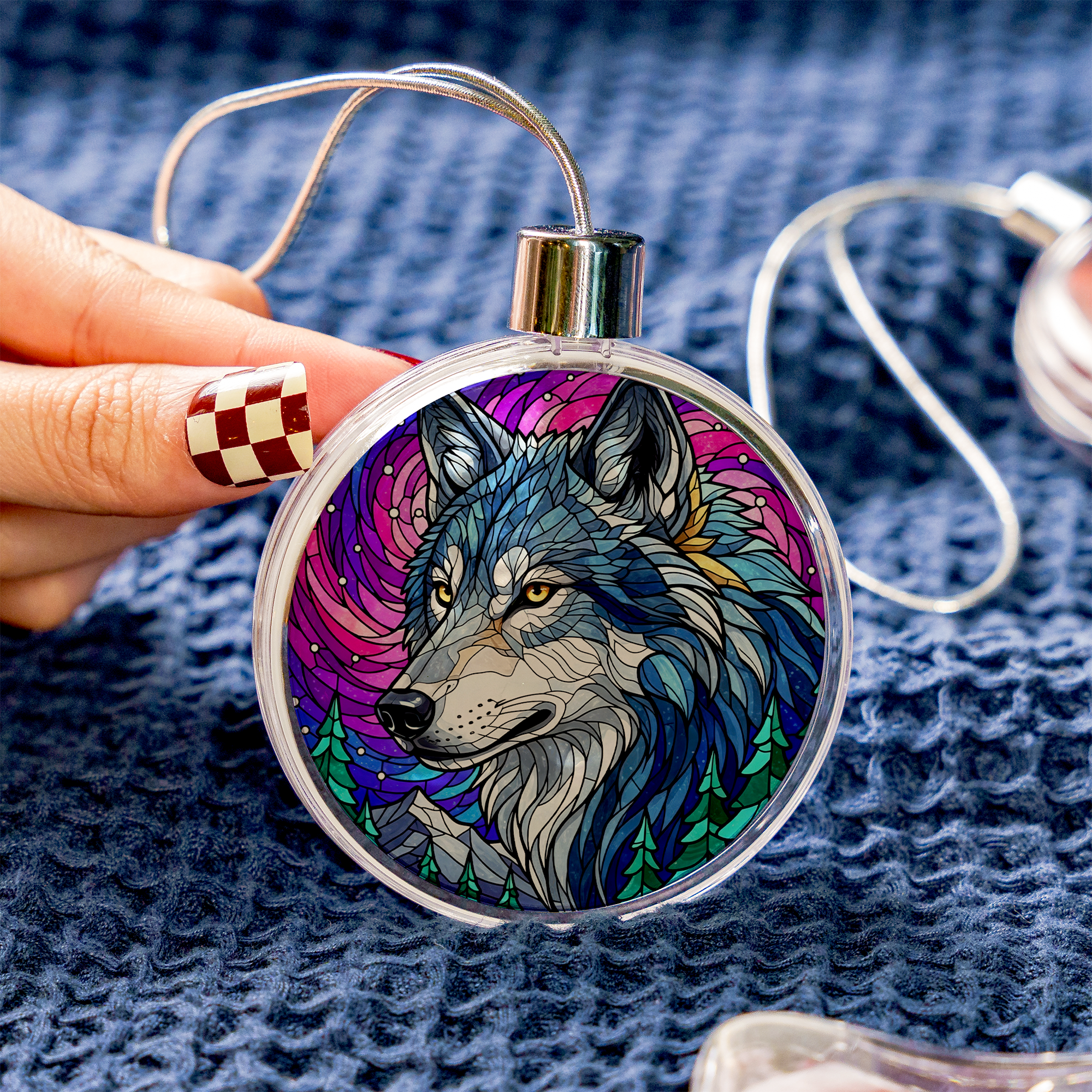Stained Glass Wolf Clear Plastic and Aluminium Ornament Unique Christmas Gift Decor