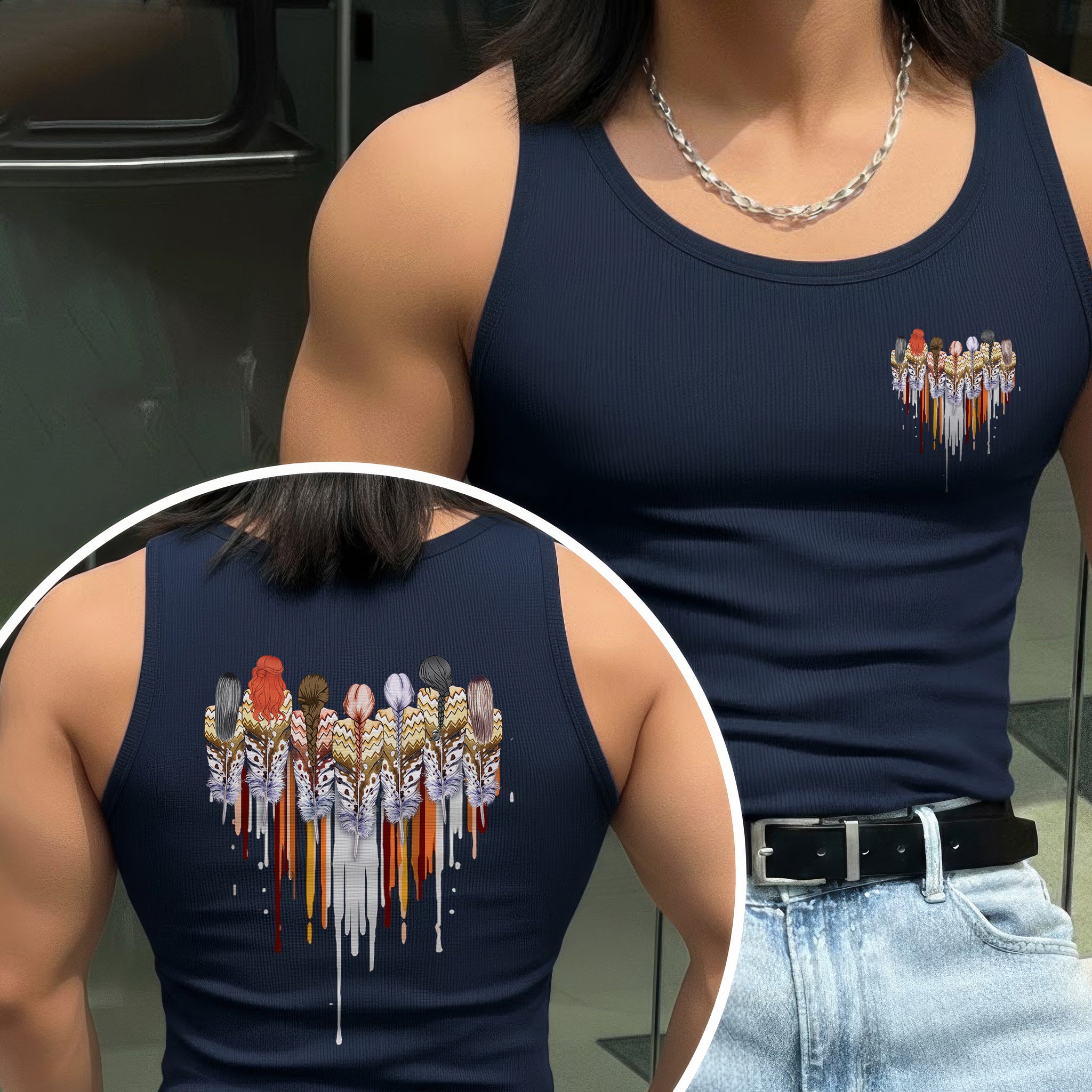 [Two Sides] Native American Feather Heart Indigenous Women Unisex Tank Top/Long Sleeve/Hoodie Zip