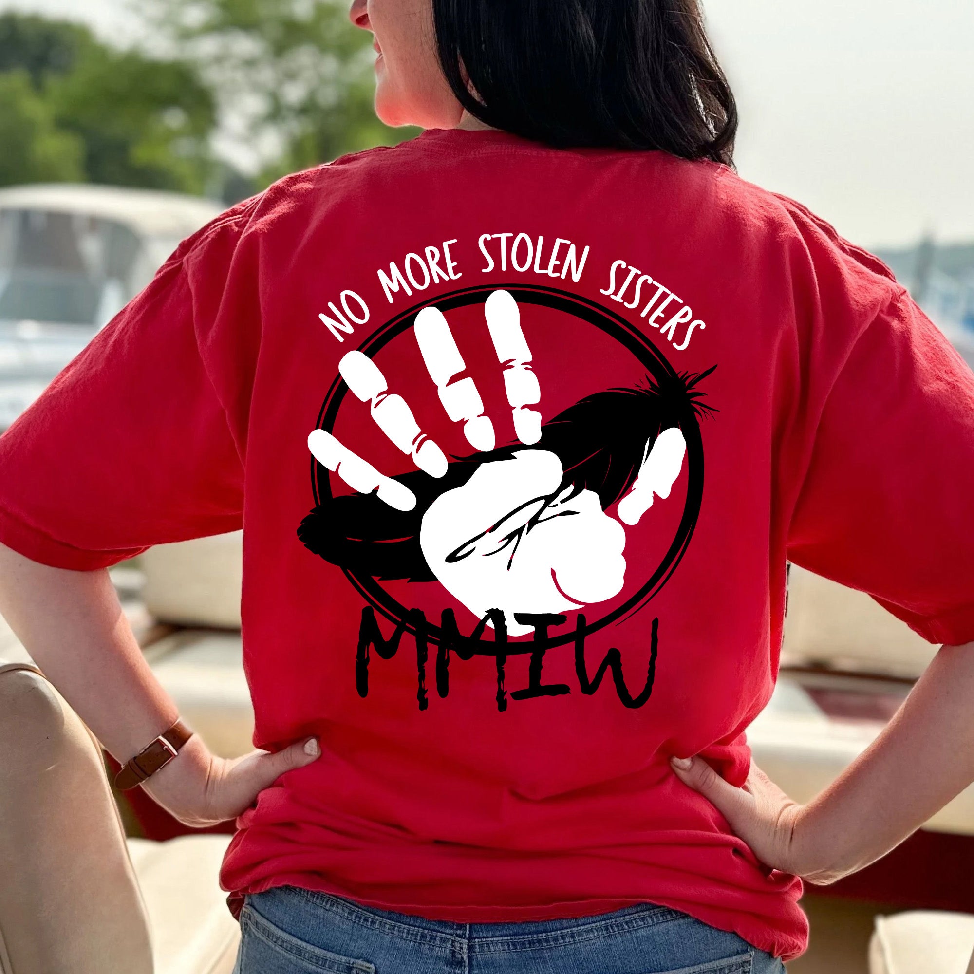 No More Stolen Sisters MMIW Native Women Awareness Unisex T-shirt/T-shirt V-Neck/Hoodie/Sweatshirt-Two Sides