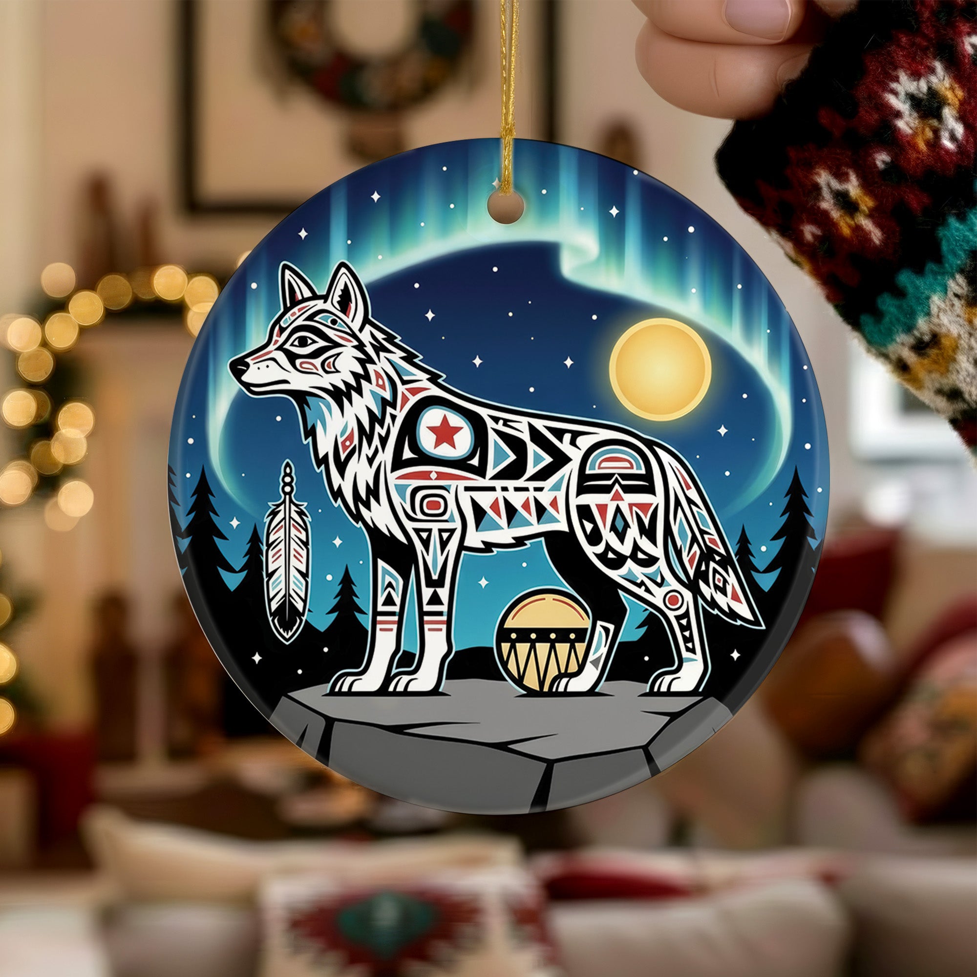Northern Spirit Wolf Ceramic Ornament – Indigenous Art Decor