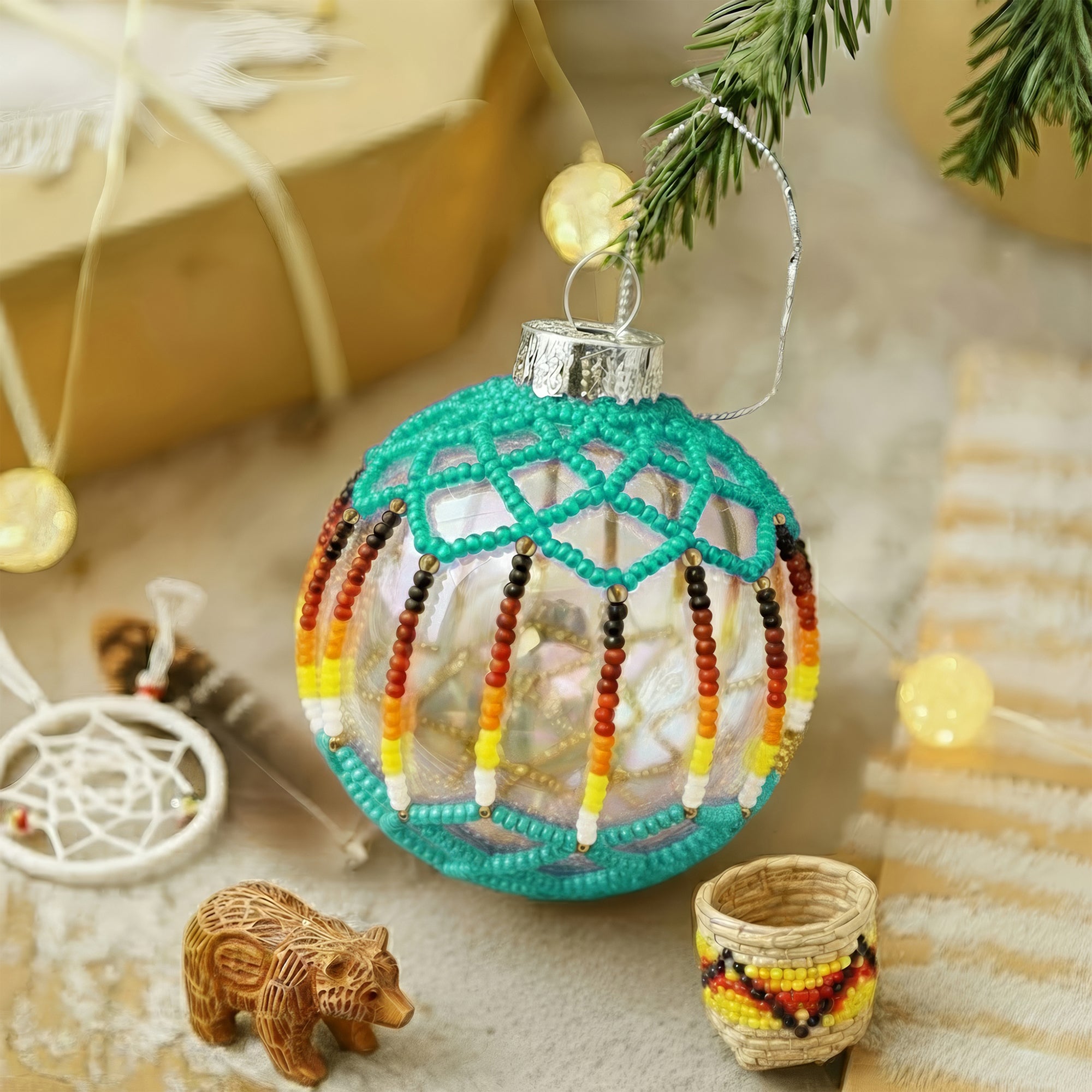 Turquoise Luster Beaded Ornament Holiday Decor Gifts