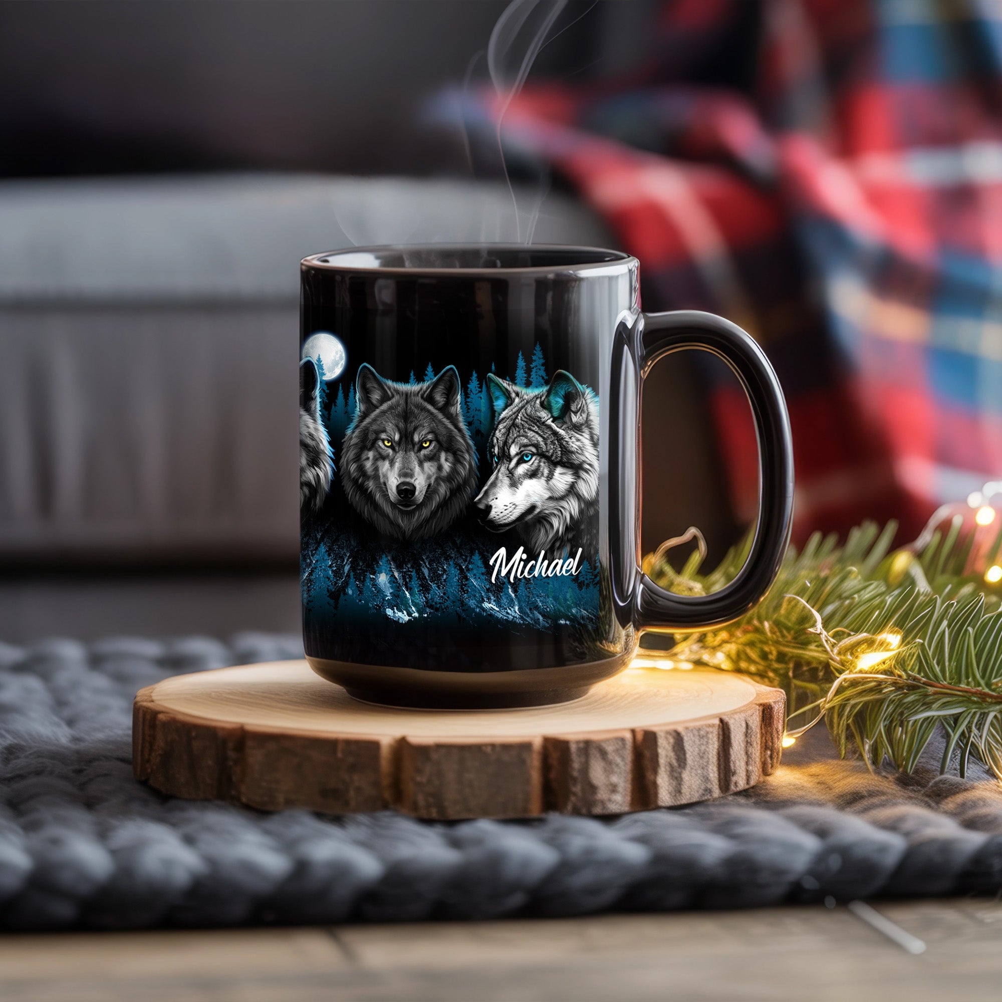 Personalized Wolf Spirit Mug - Mug with Native American Wolf Artwork (Custom Name)