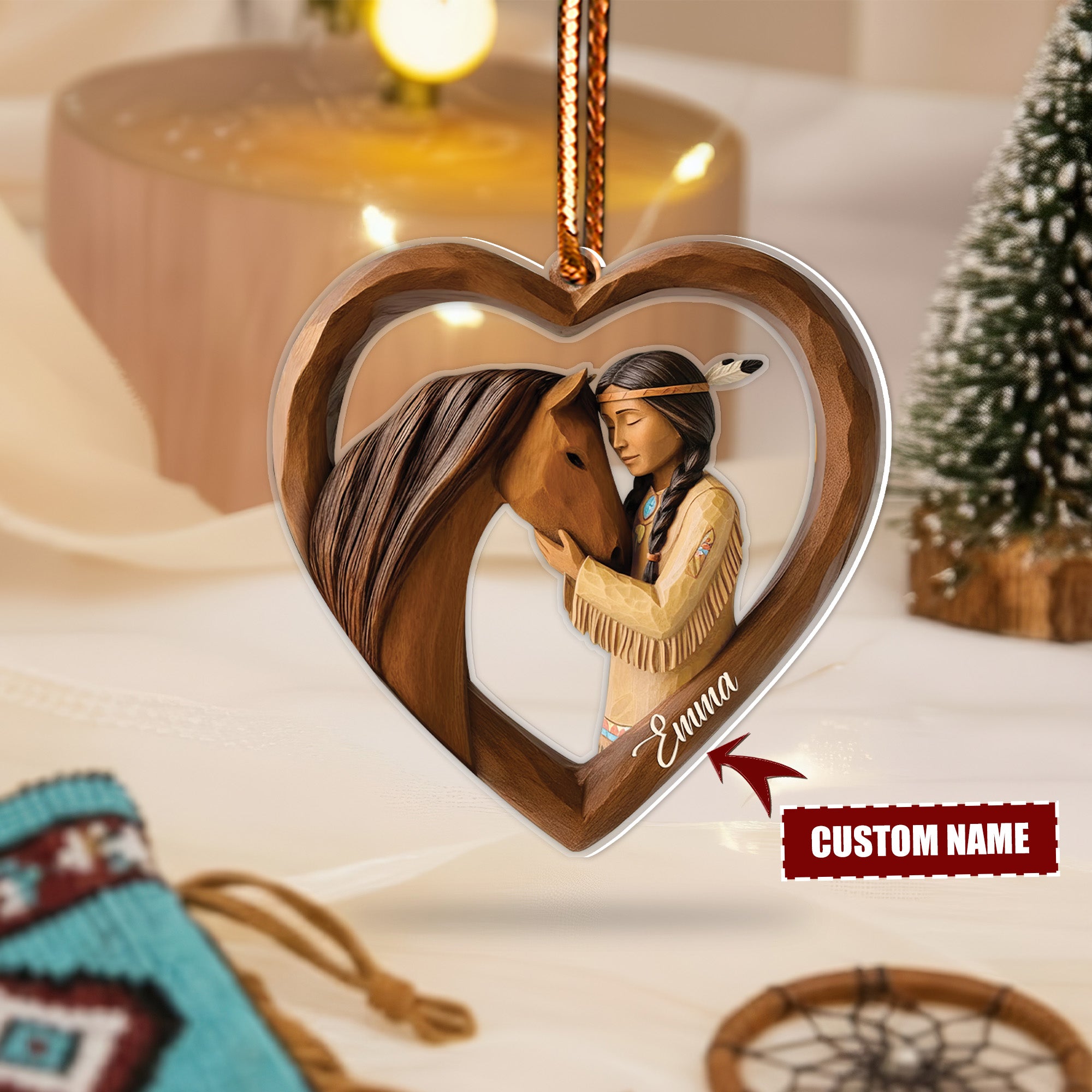 Spirit of the Horse and Maiden Ornament Unique Christmas Gift Decor Flat Acrylic (Custom Name)