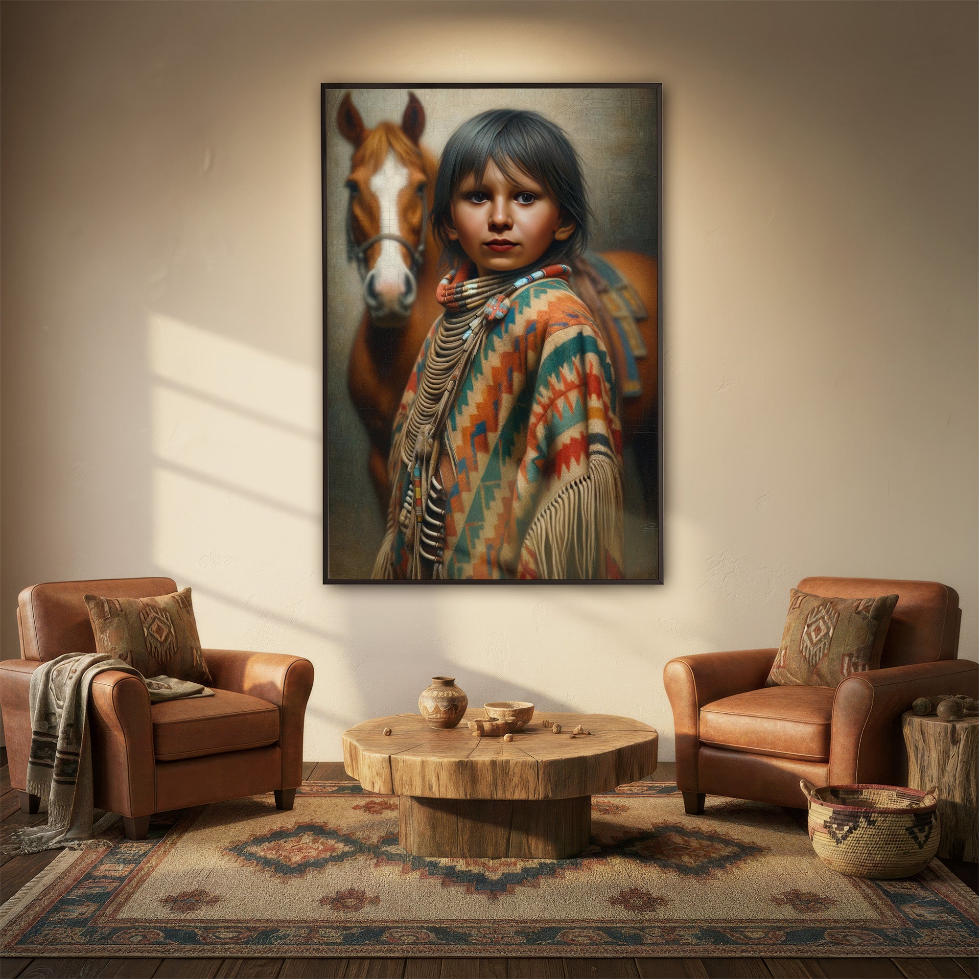 Custom Native American Child and The Horse Portrait Photo Canvas Art Gift Home Decor