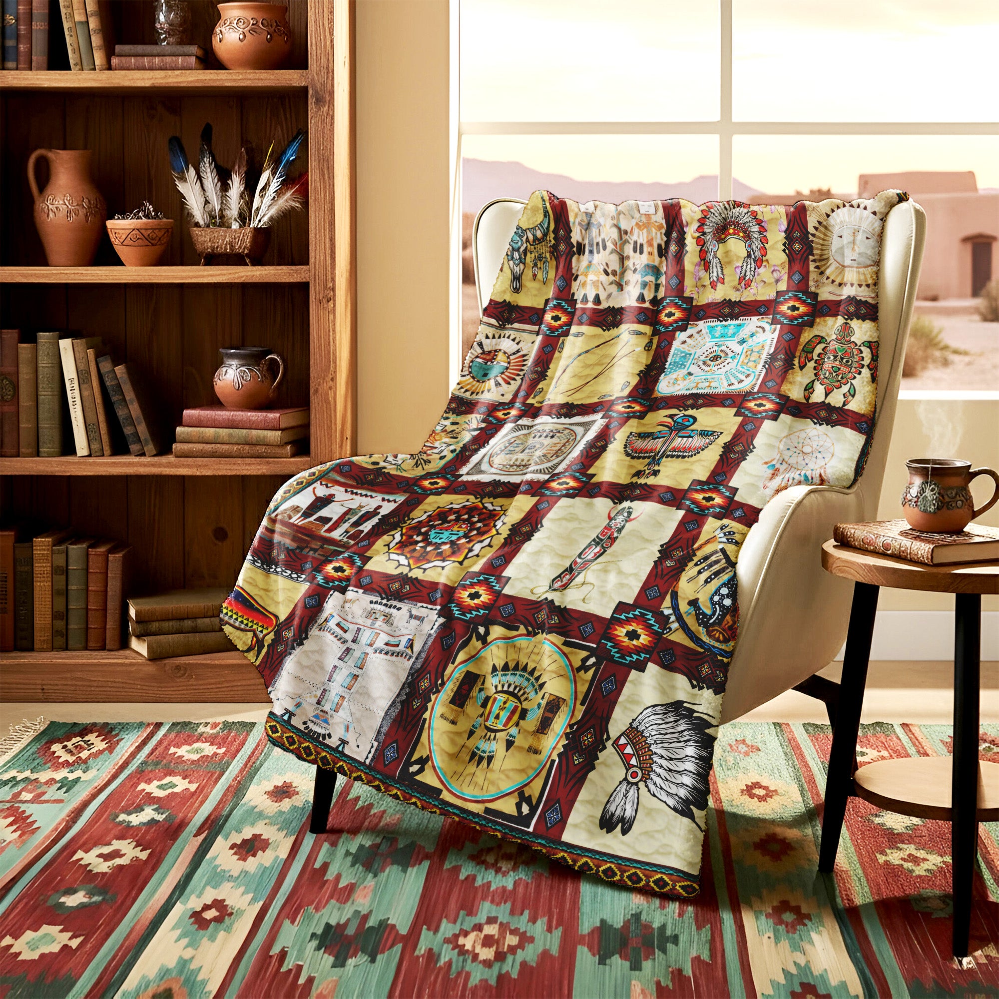 Native American Style Indigenous Cultural Symbols Soft And Warm Premium Fleece Blanket