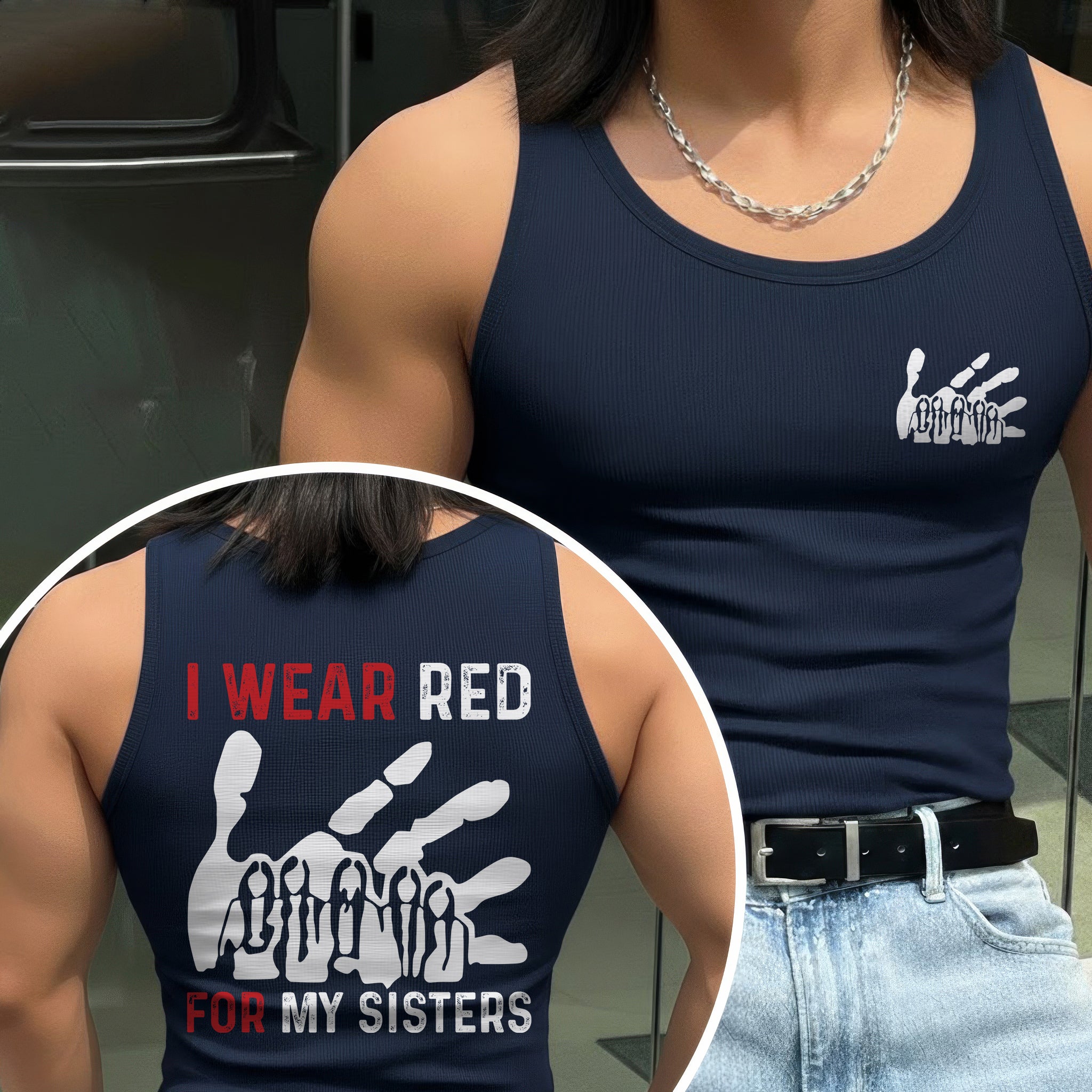 [Two Sides] I Wear Red for My Sisters MMIW Awareness Unisex Tank Top/Long Sleeve/Hoodie Zip