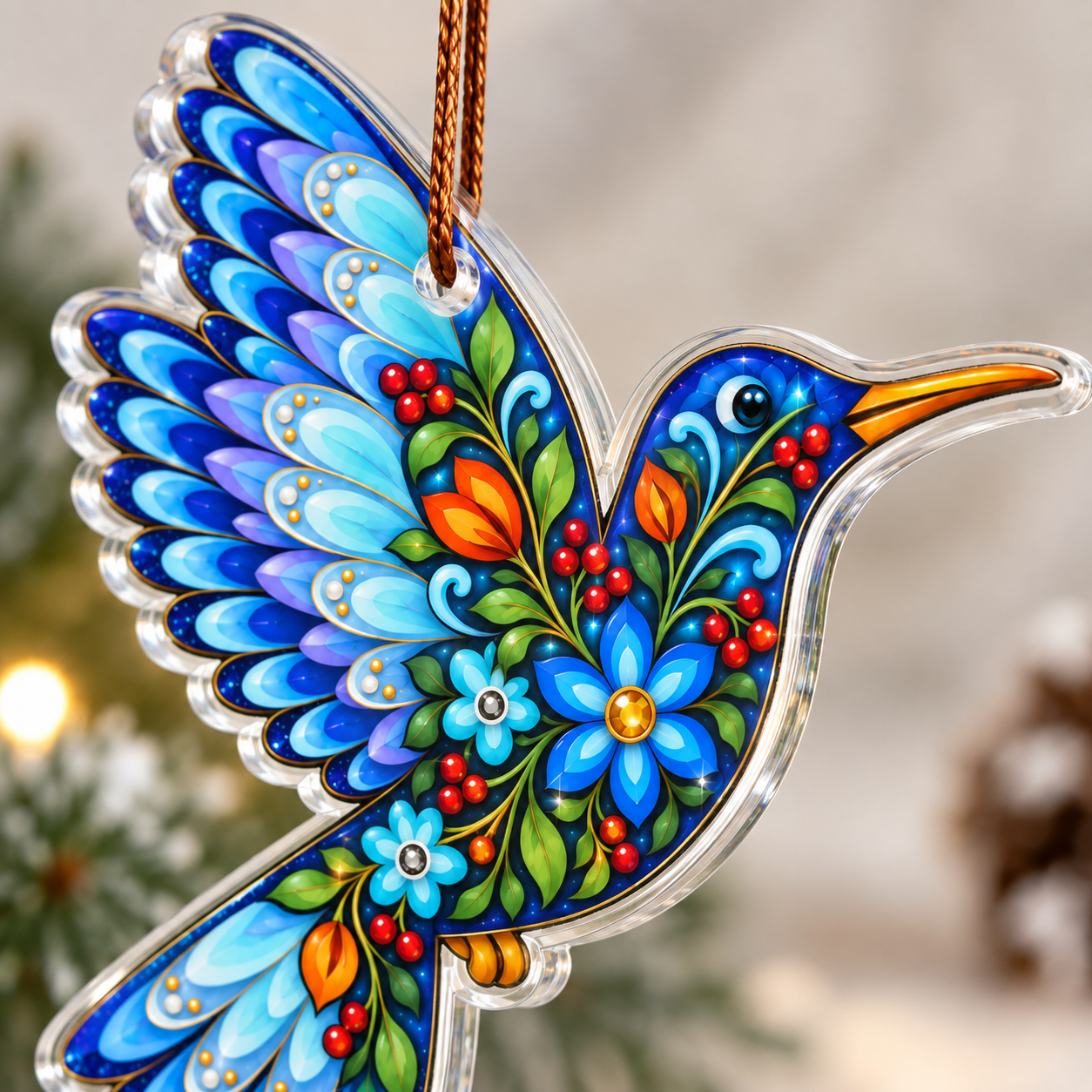 Native Floral Hummingbird Acrylic Ornament - Unique Gift Decor Flat Acrylic (Copy)
