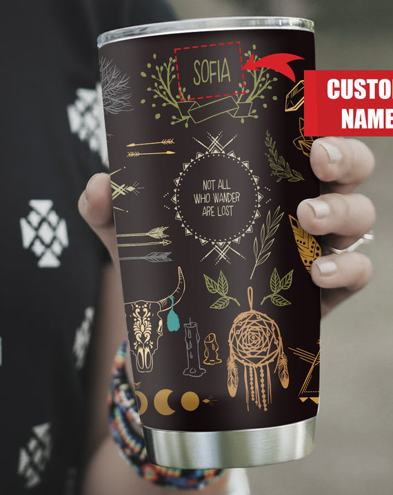 Boho Dreamcatcher Tumbler Stainless Steel Drinking Cup (Custom Name)