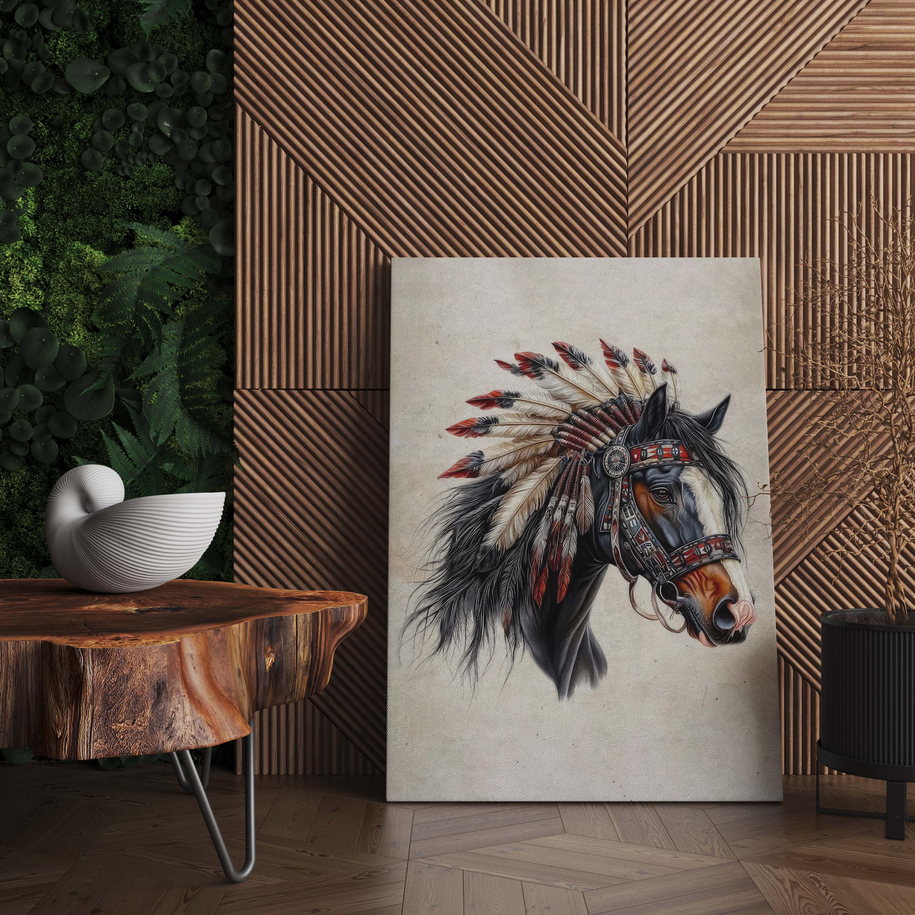 Native Spirit - Horse with Feather Headdress Artwork Poster