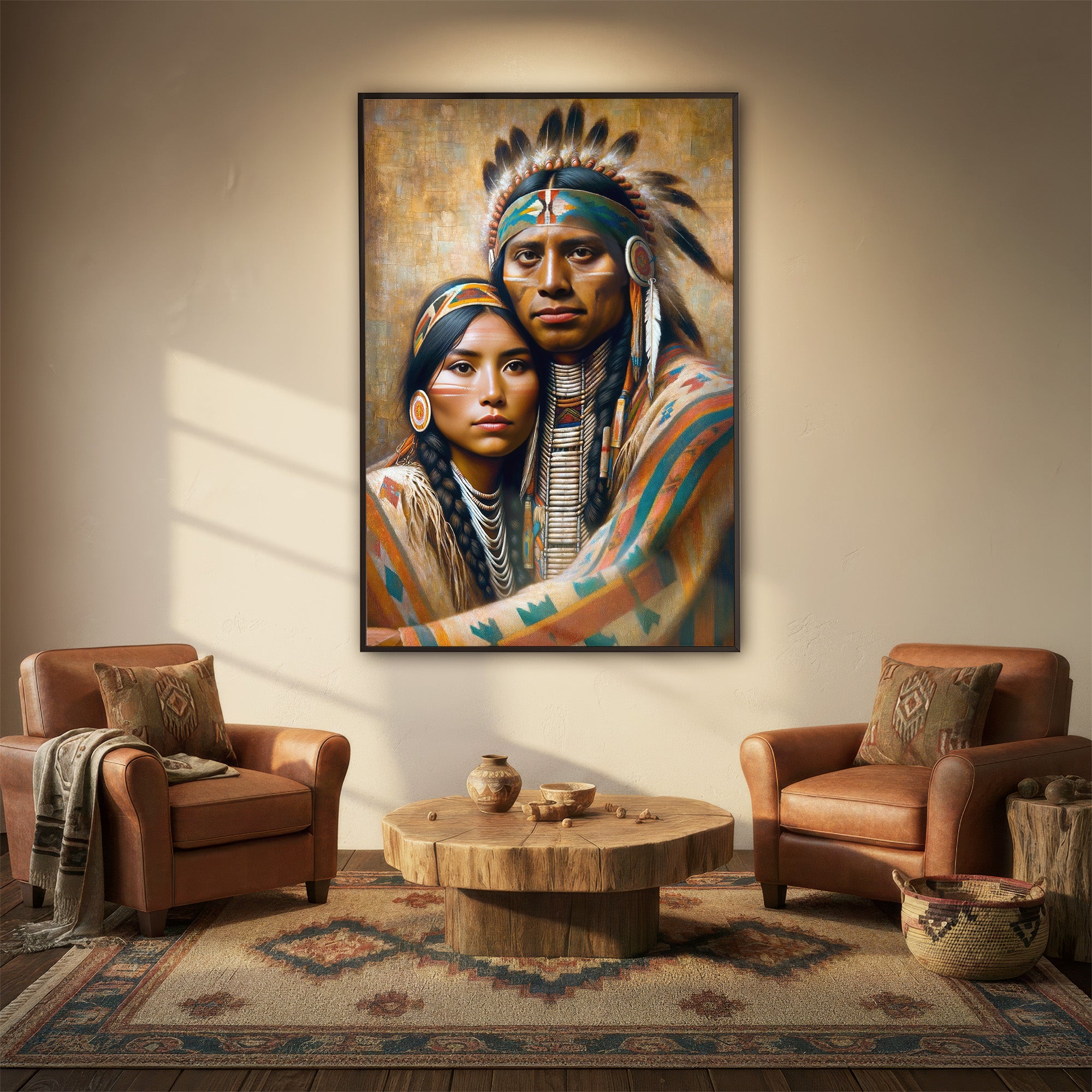 Custom Native American Couple Portrait Photo Canvas Art Gift Home Decor