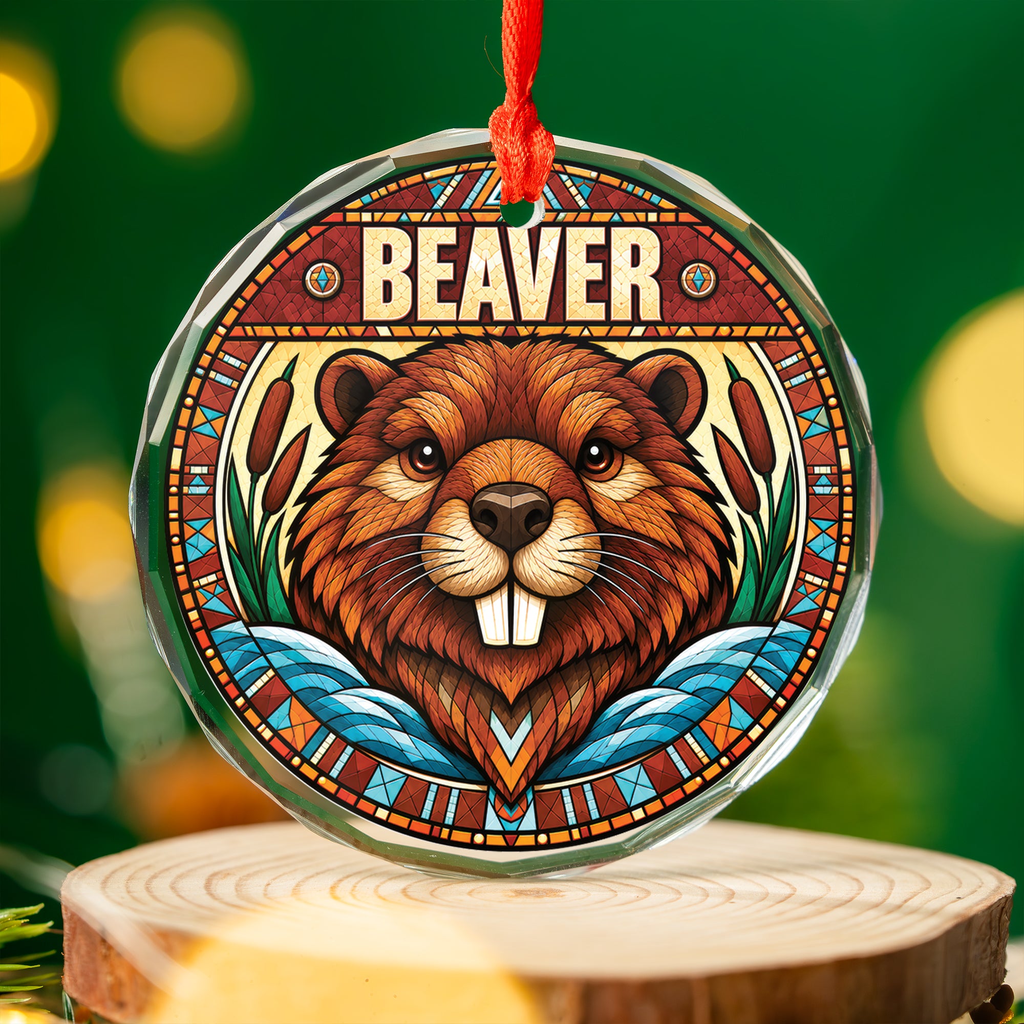 Beaver Spirit Native Tribal Glass Ornament – Indigenous Art Decor