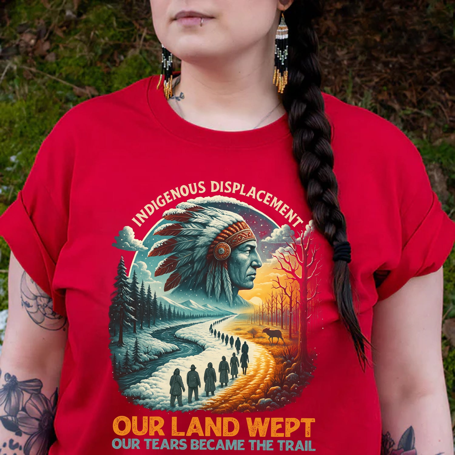 Indigenous Displacement – Tears Become The Trail - Unisex T-Shirt/T-Shirt V-Neck/Hoodie/Sweatshirt