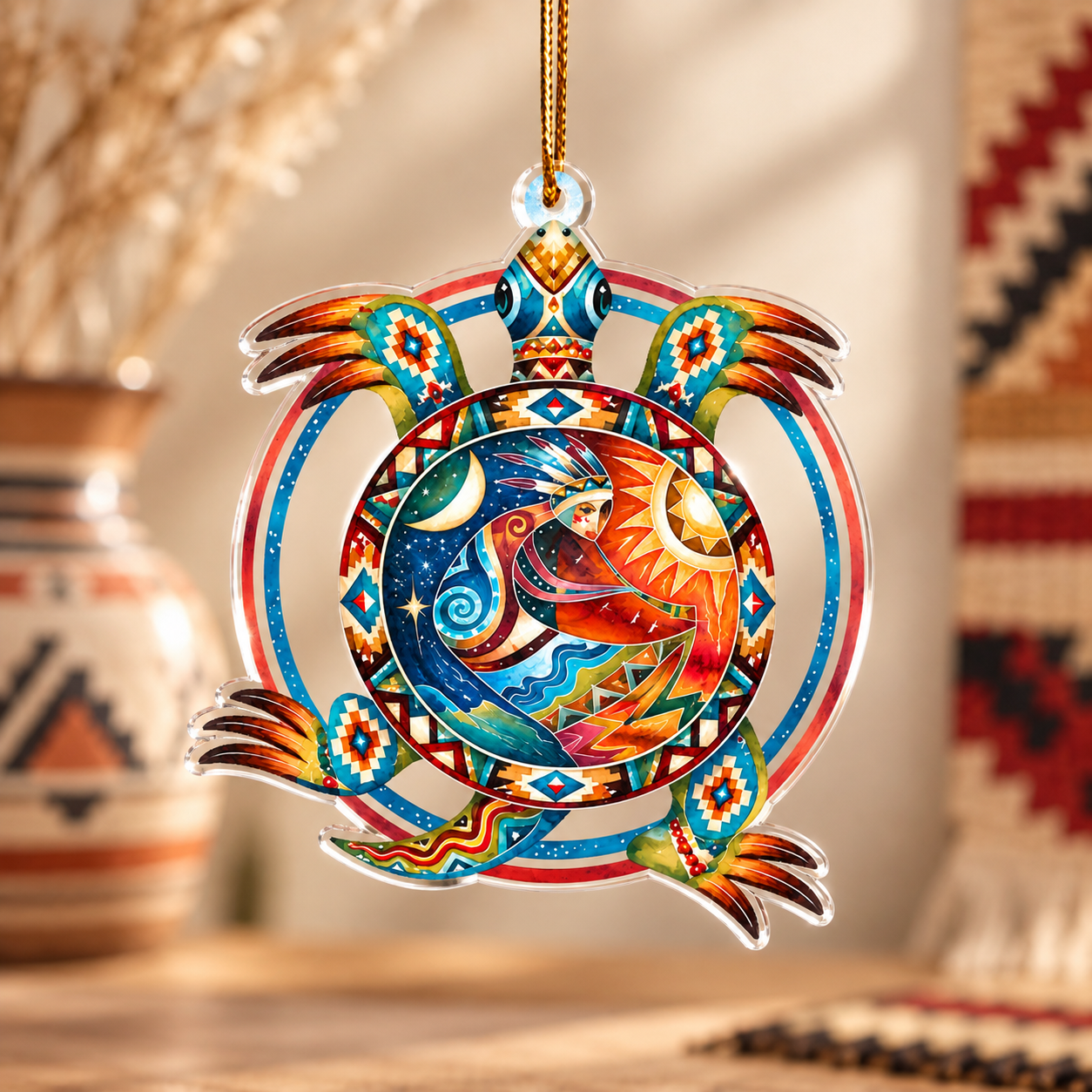Native Turtle Island Sun Moon Acrylic Ornament - Unique Gift Decor Flat Acrylic