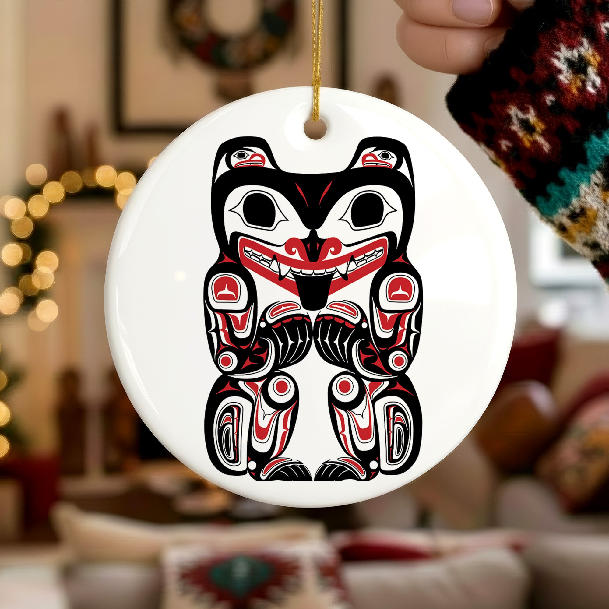 Native Bear Spirit Ceramic Ornament – Handcrafted Indigenous Art Decoration