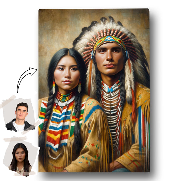 Custom Native American Couple Portrait Photo Canvas Art Gift Home