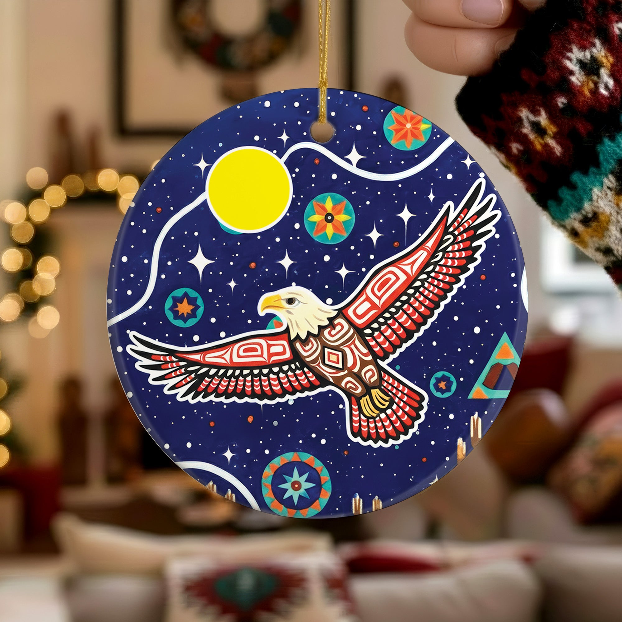 Tribal Eagle of the Night Sky Ceramic Ornament – Indigenous Art Decor