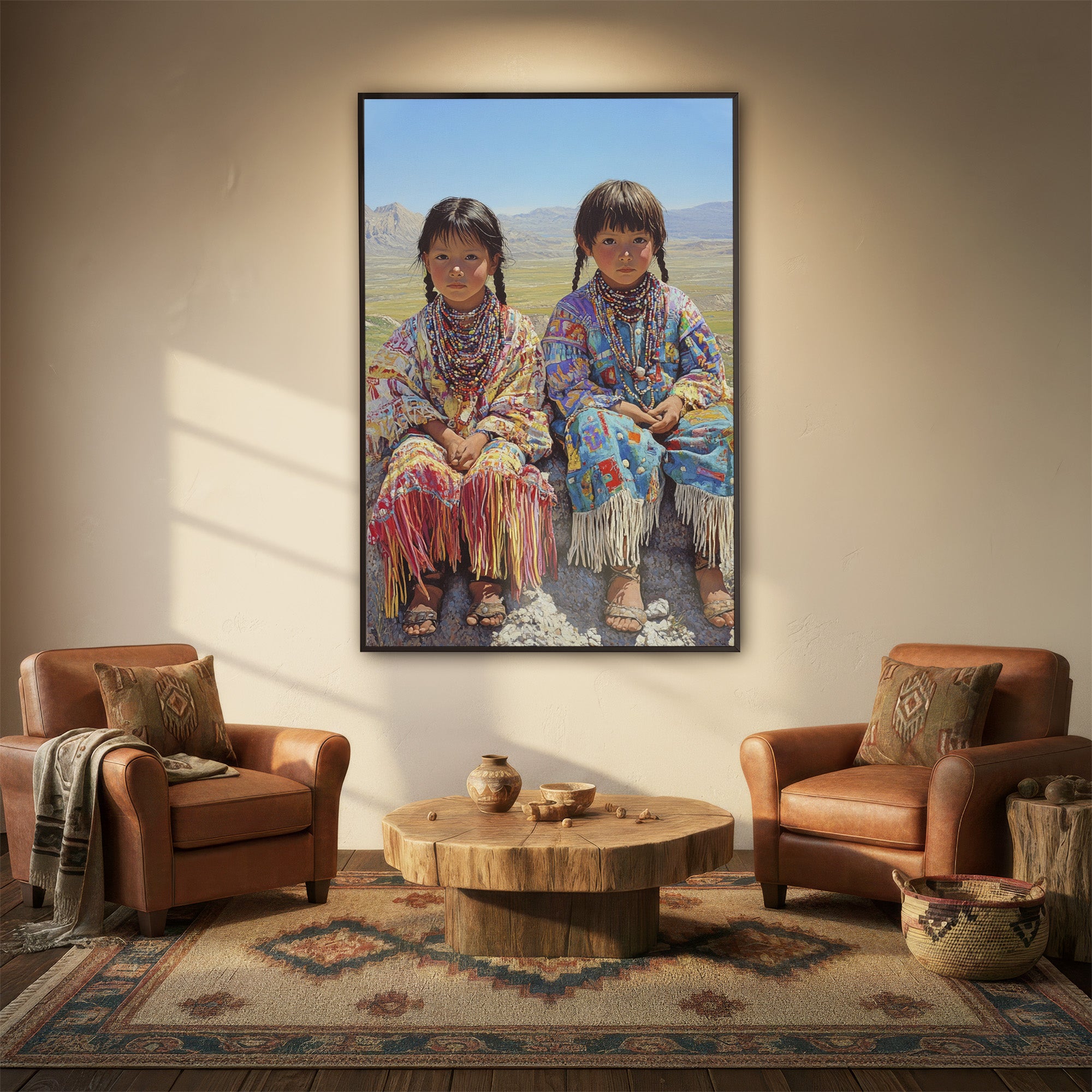 Custom Native American Children Portrait Photo Canvas Art Gift Home Decor