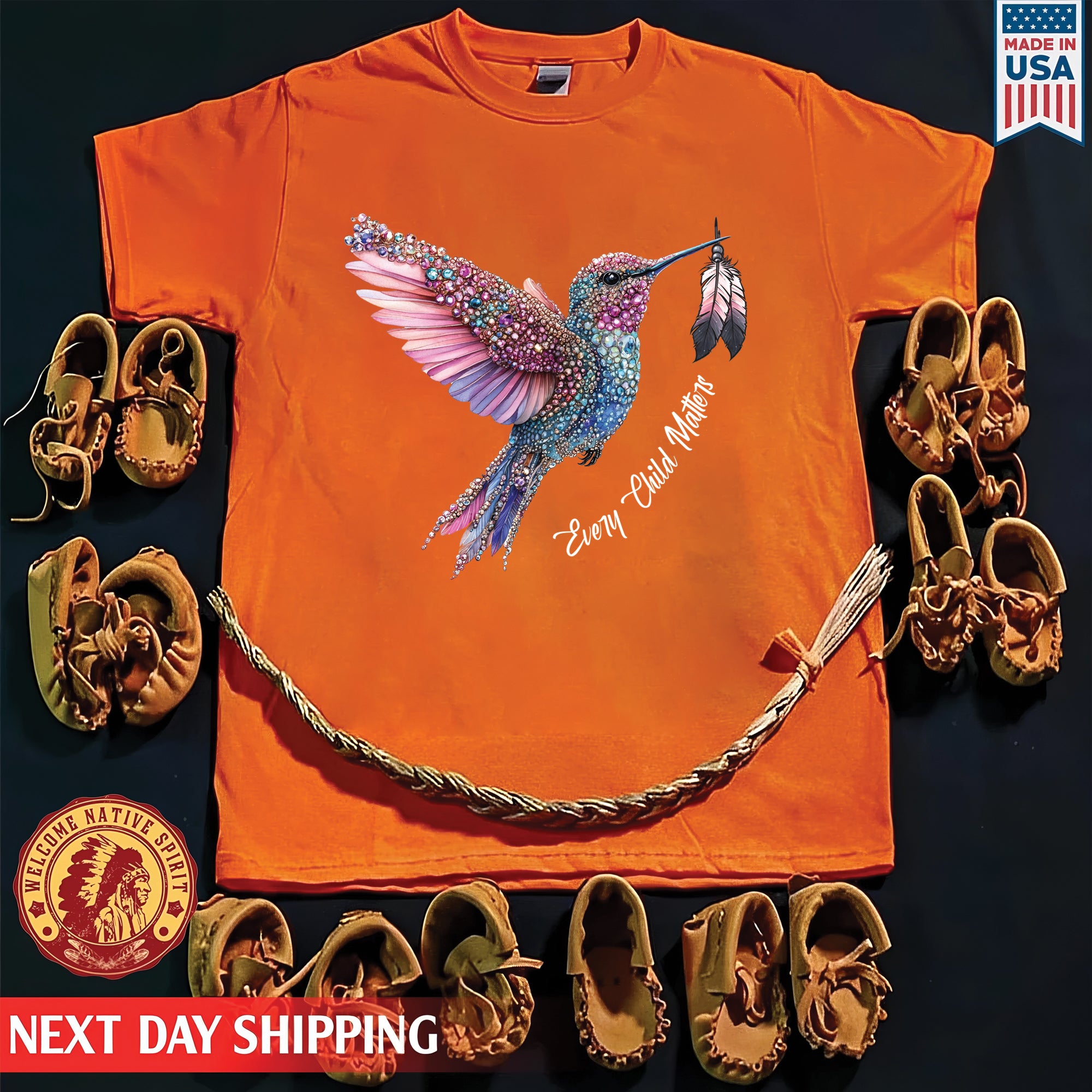 Every Child Matters Hummingbird Feathered Elegance Orange Native American Unisex T-Shirt/Hoodie/Sweatshirt