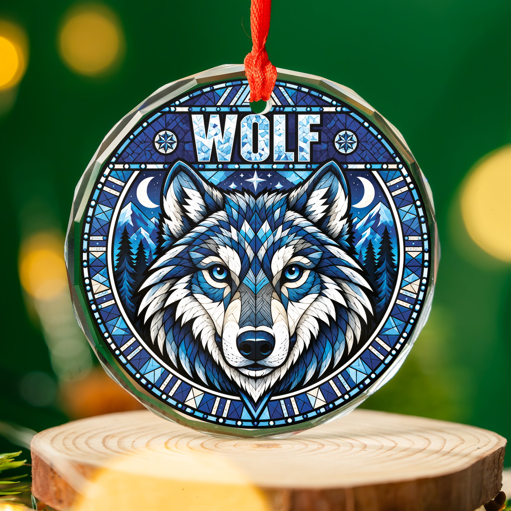 Native Tribal Wolf Spirit Glass Ornament – Indigenous Art Decor
