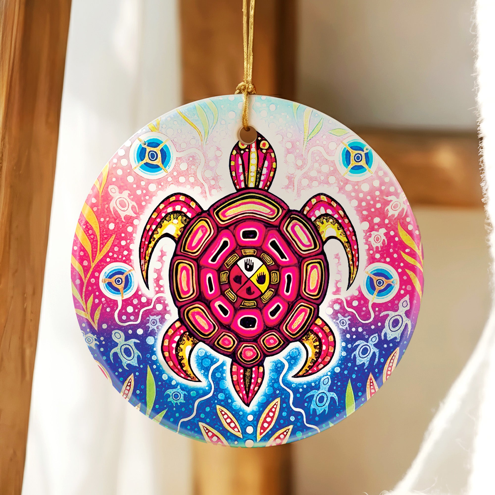 Sacred Healing Turtle Ceramic Ornament – Indigenous Art Decor