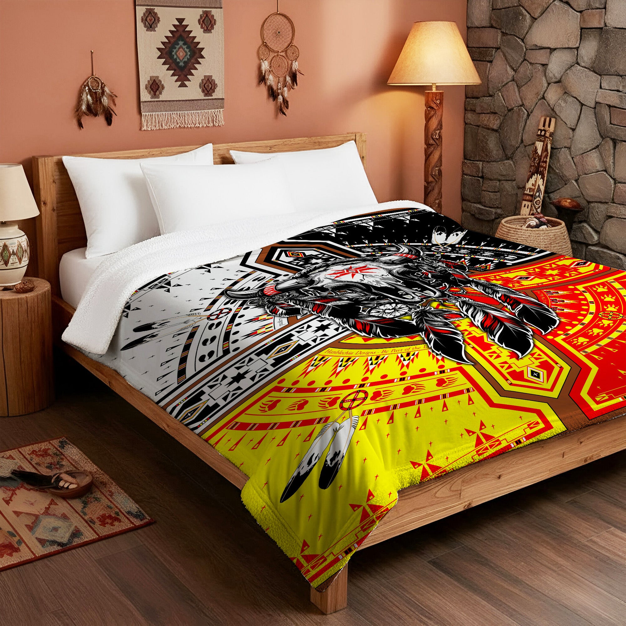 Native American Style Buffalo Head Soft And Warm Premium Fleece Blanket