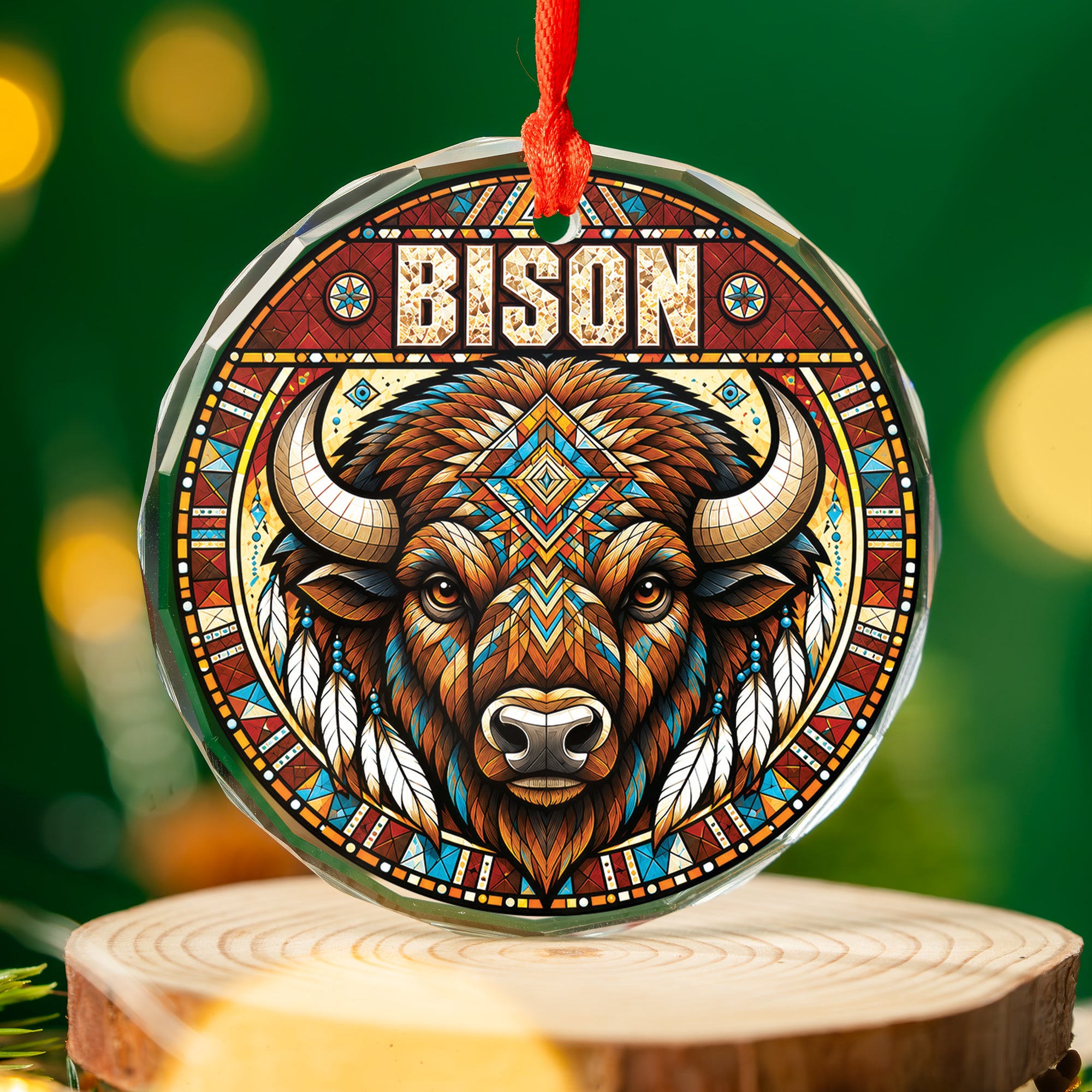 Buffalo Bison Spirit Native Tribal  Glass Ornament – Indigenous Art Decor