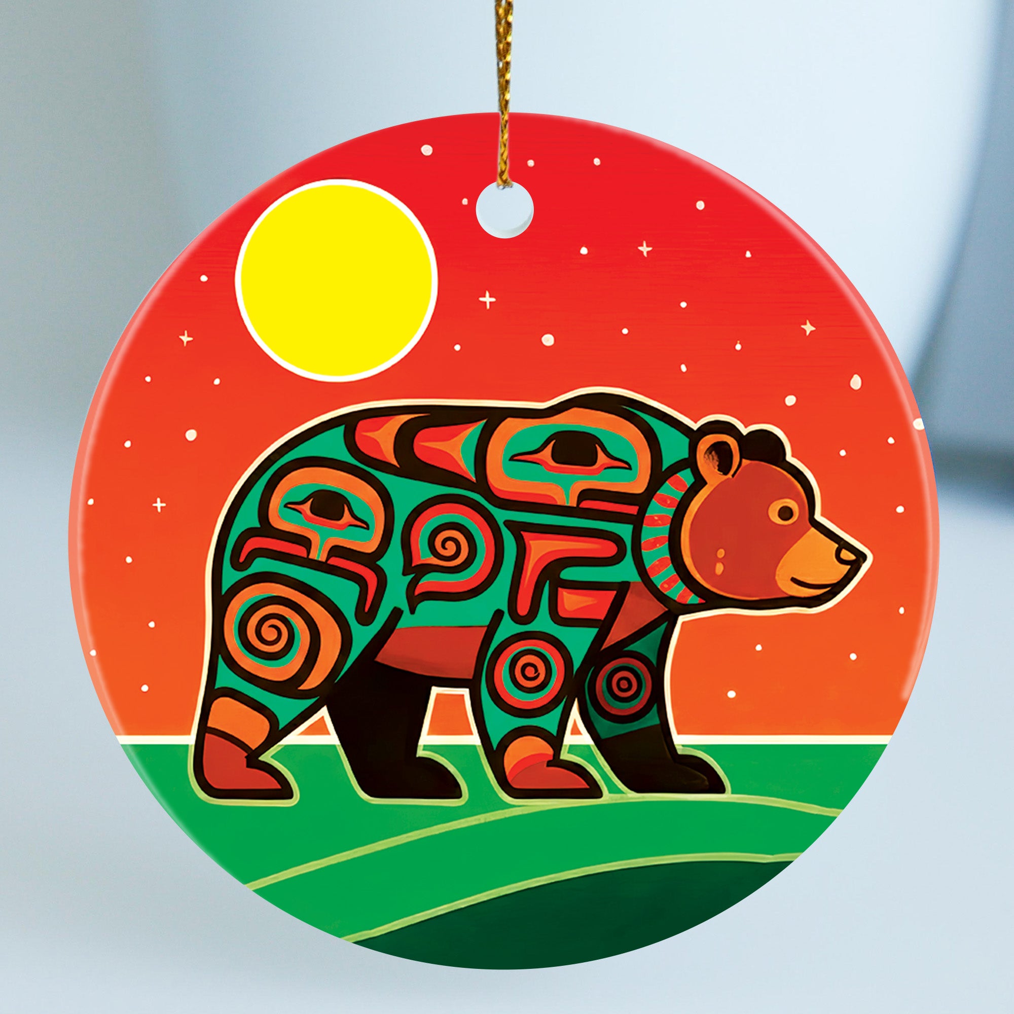 Native Tribal Bear Spirit Ceramic Ornament – Indigenous Art Decor