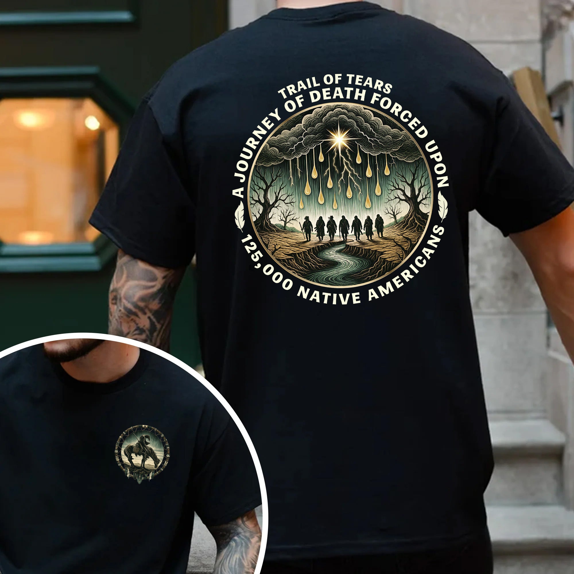 [Two Sides] Trail of Tears - A Journey of Death 125,000 Native American Heritage Unisex T-shirt/T-shirt V-Neck/Hoodie/Sweatshirt