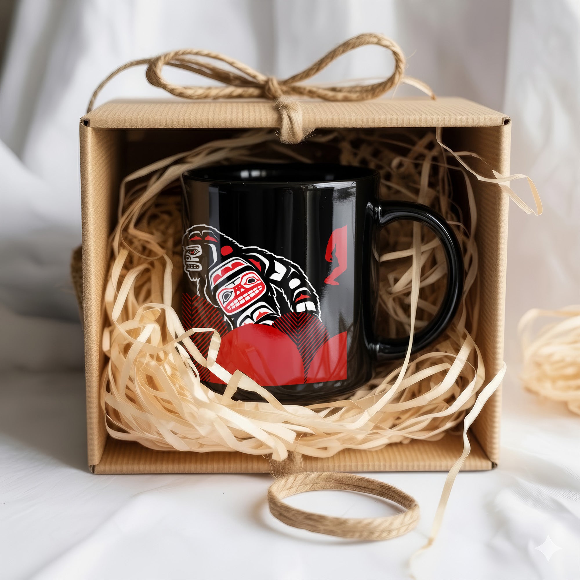 Native American Art Mug – Custom Black Bear & Red Design