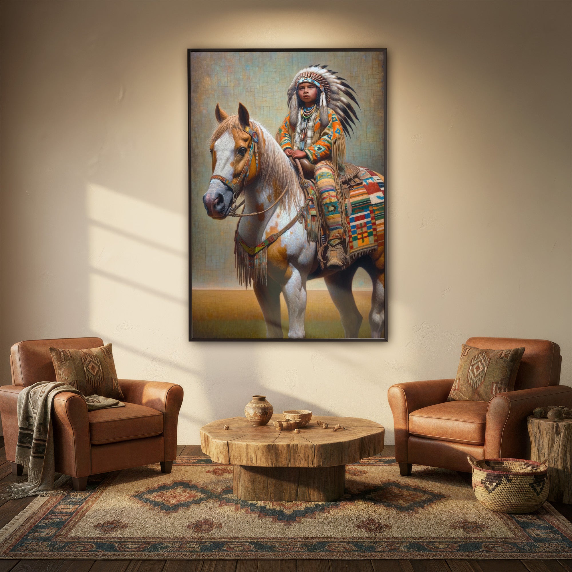 Custom Native American Child And The Horse Photo Canvas Art Gift Home Decor