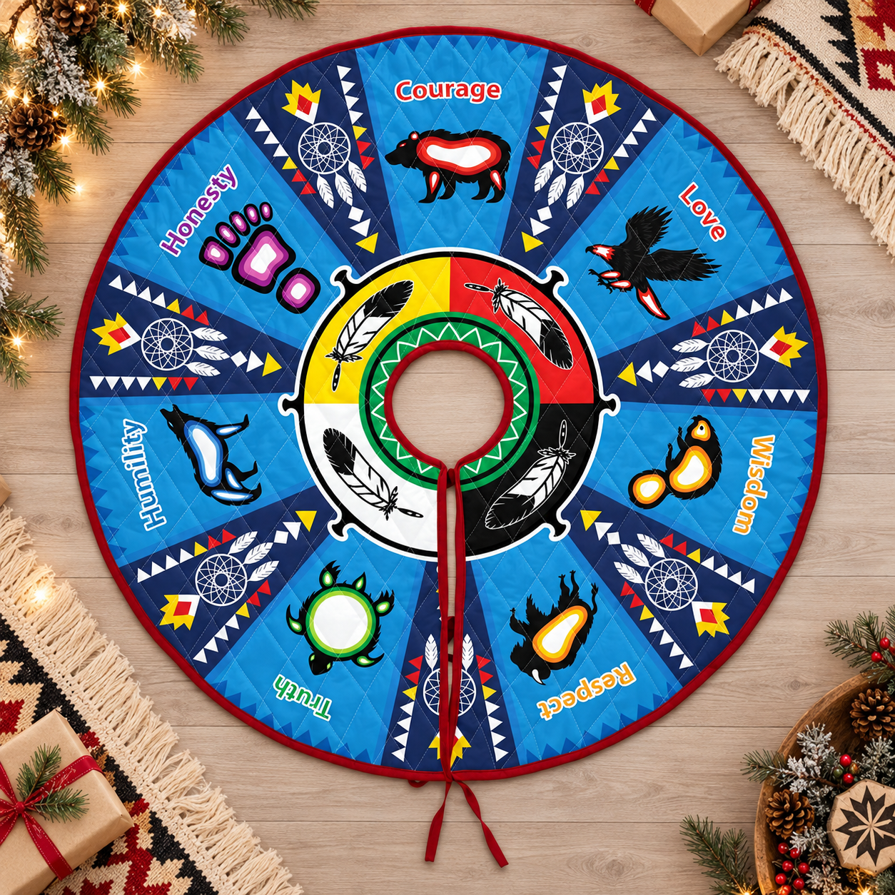 Seven Grandfather Teachings - Quilted Tree Skirt Holiday Decor