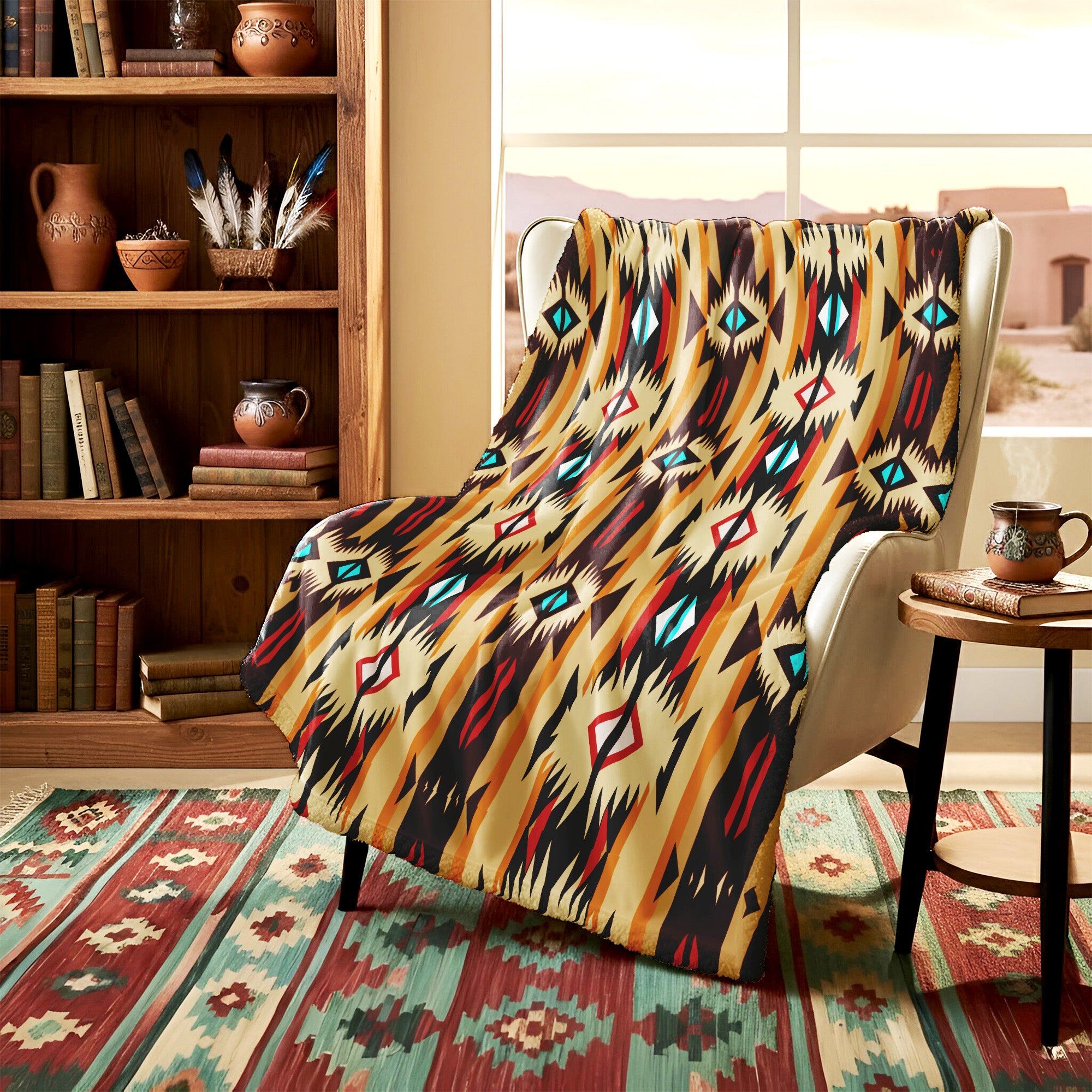 Native American Style Brown Pattern Cultural Premium Fleece Blanket