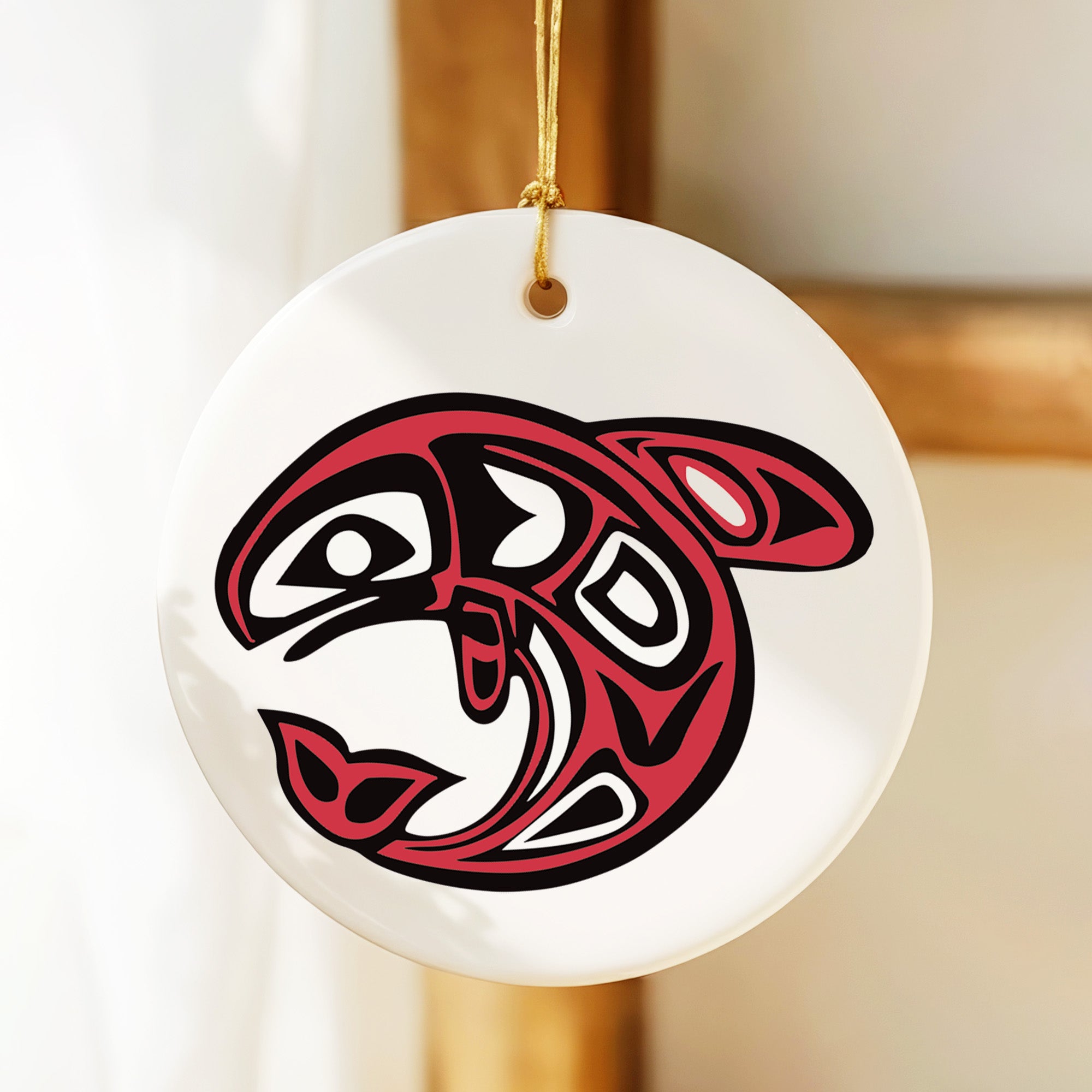 Native Orca Spirit Ceramic Ornament – Handcrafted Indigenous Art Decoration