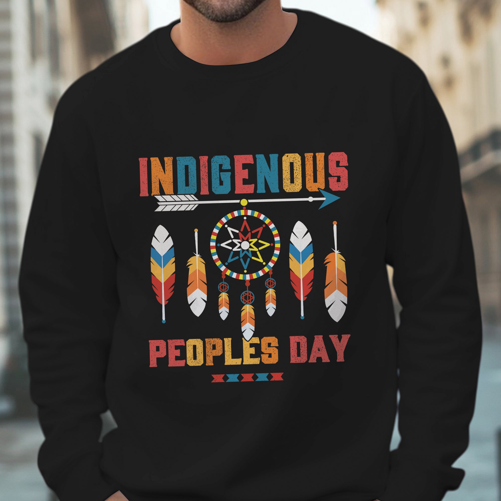 Indigenous Peoples Day Dreamcatcher, Arrow and Multicolor Tribal Feathers Unisex T-Shirt/T-Shirt V-Neck/Hoodie/Sweatshirt