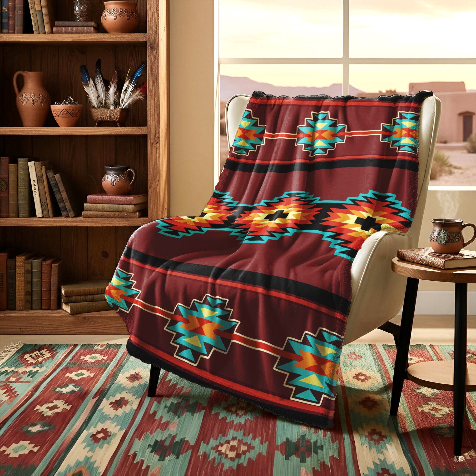 Native American Style Brown Pattern  Soft and Warm Fleece Blanket