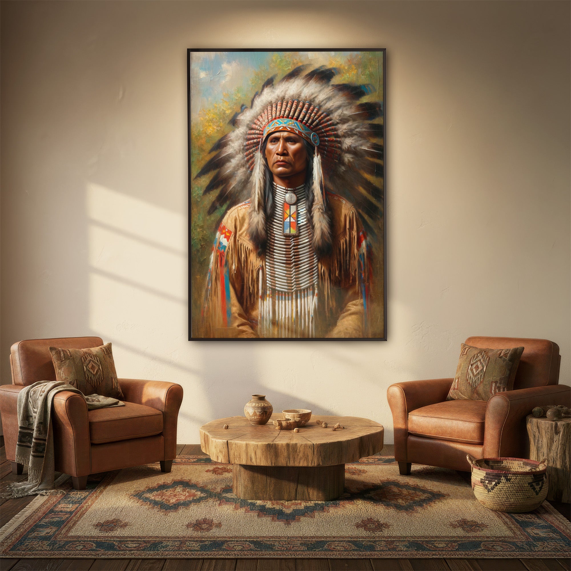 Custom Native American Chief Portrait Photo Canvas Art Gift Home Decor