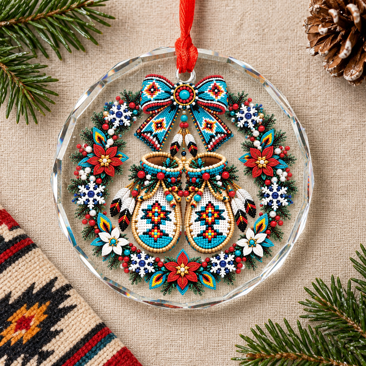 Native Beaded Moccasins Glass Ornament – Indigenous Art Decor