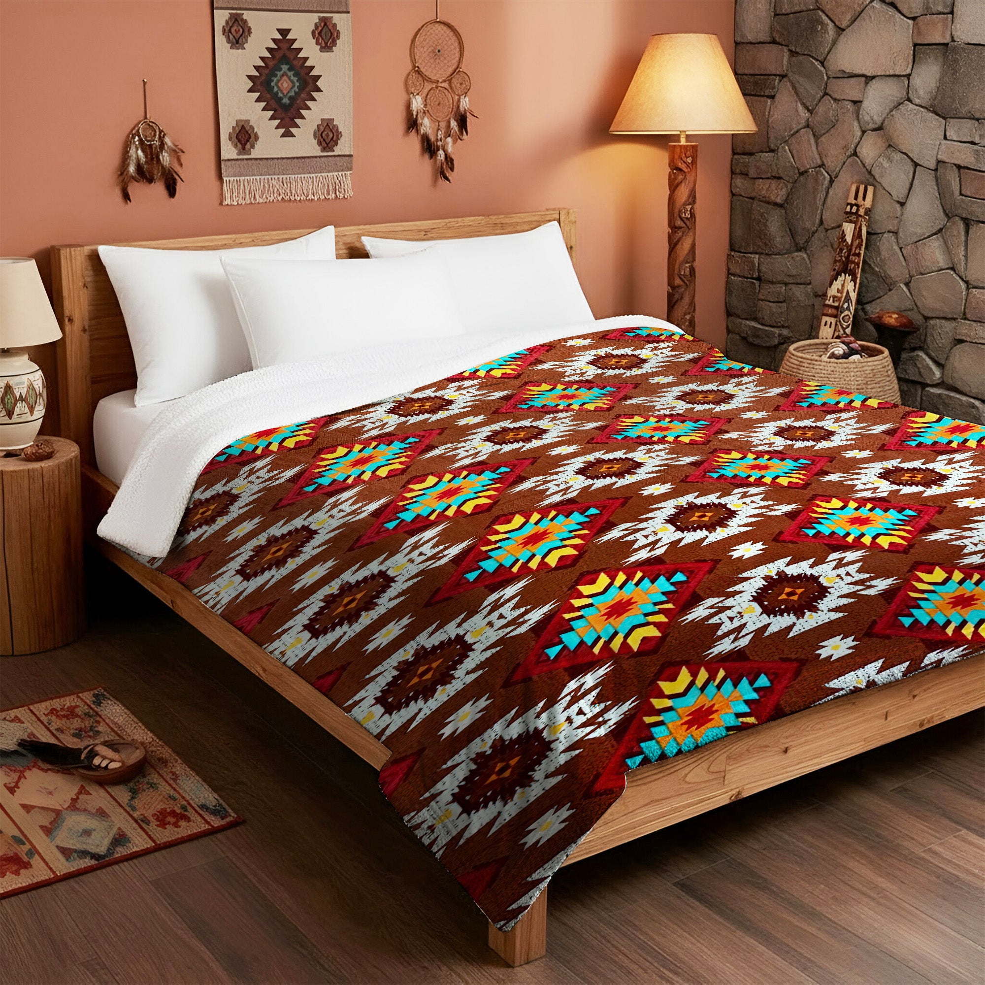 Native American Style Brown Pattern Soft And Warm Fleece Blanket