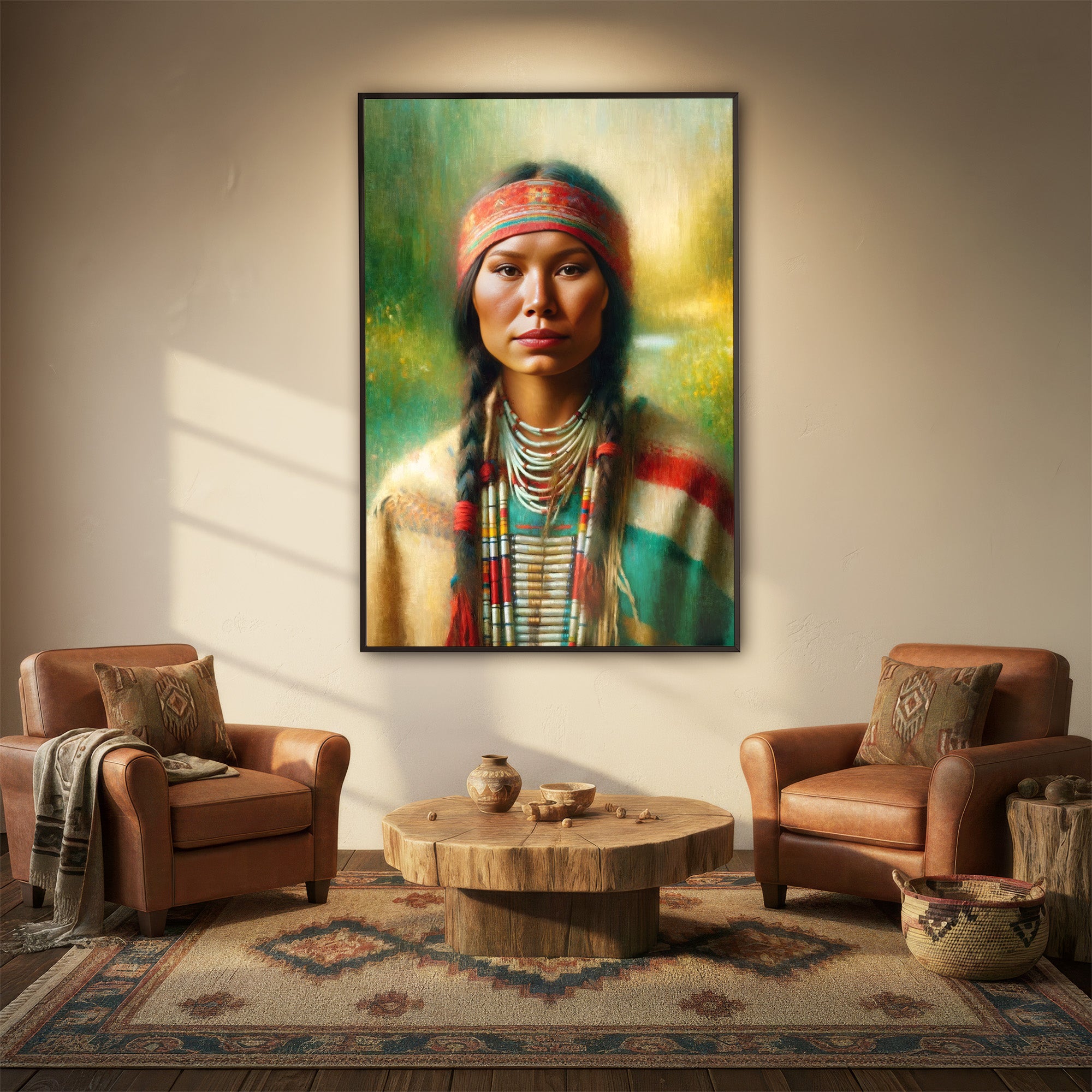 Custom Native American Women Portrait Photo Canvas Art Gift Home Decor