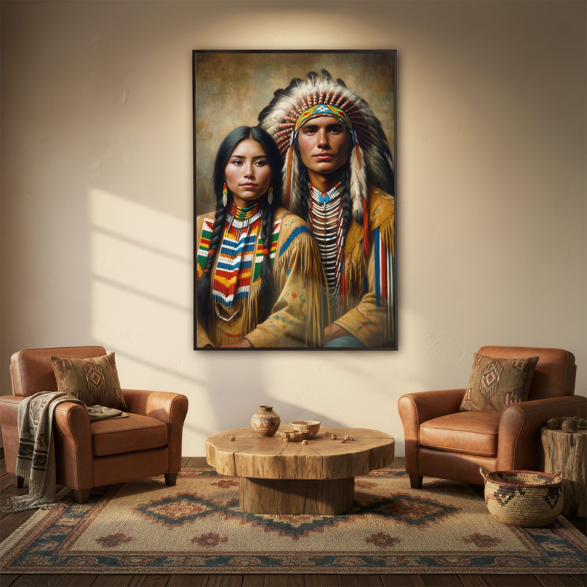 Custom Native American Couple Portrait Photo Canvas Art Gift Home Decor